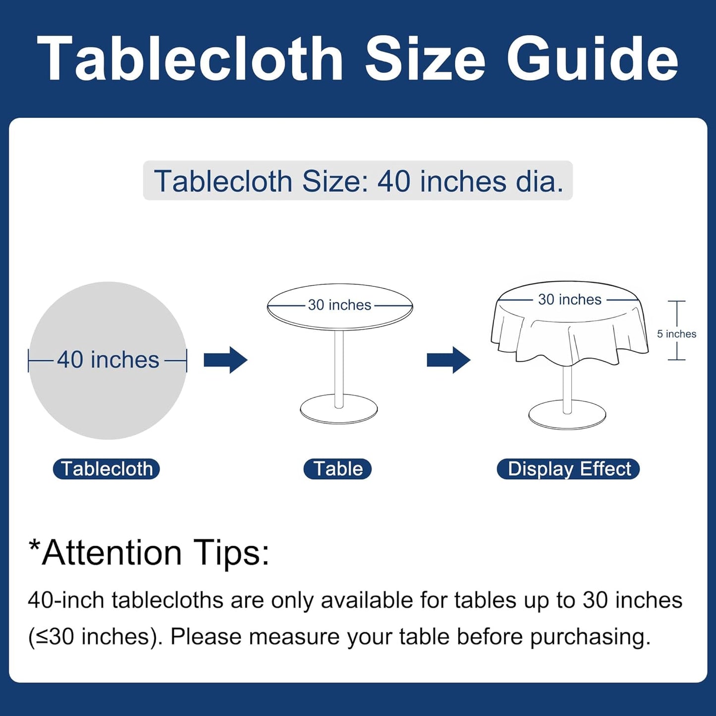 Hiasan Round Linen Tablecloth 40 Inch - Wrinkle and Stain Resistant Washable Polyester Fabric Table Cloth for Dining Room Kitchen Party, Grey