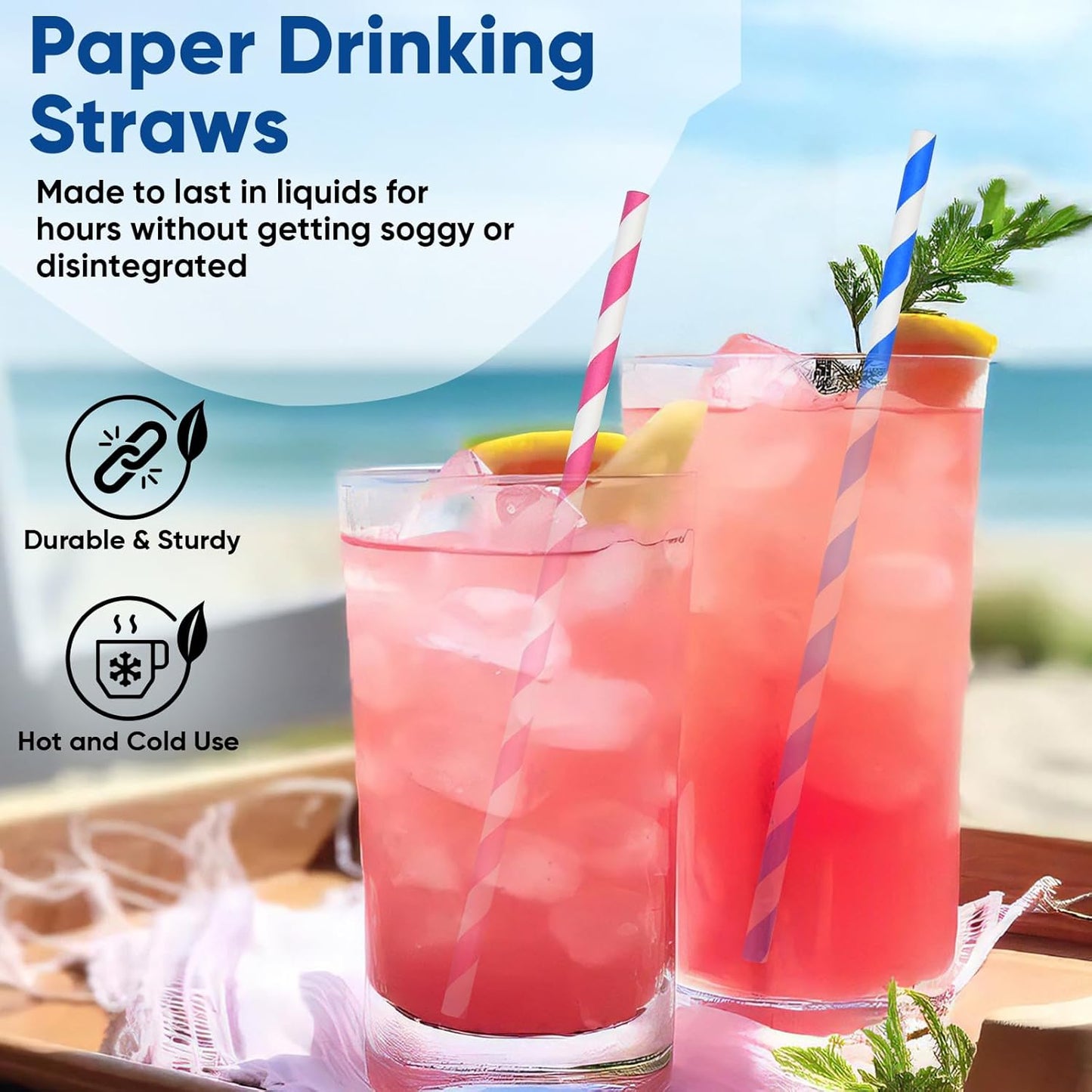 7.75" Colorful Striped Paper Drinking Straws, 500 Counts in Bulk, 10 Assorted Colors, Disposable & Biodegradable - for Bar, Restaurant, Party, Crafts, Cake Pops