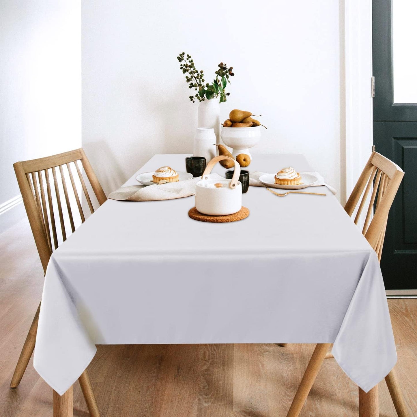 sancua 2 Pack White Tablecloth 60 x 84 Inch, Rectangle 4 Feet Table Cloth - Stain and Wrinkle Resistant Washable Polyester Table Cover for Dining Tables, Buffet Parties and Camping