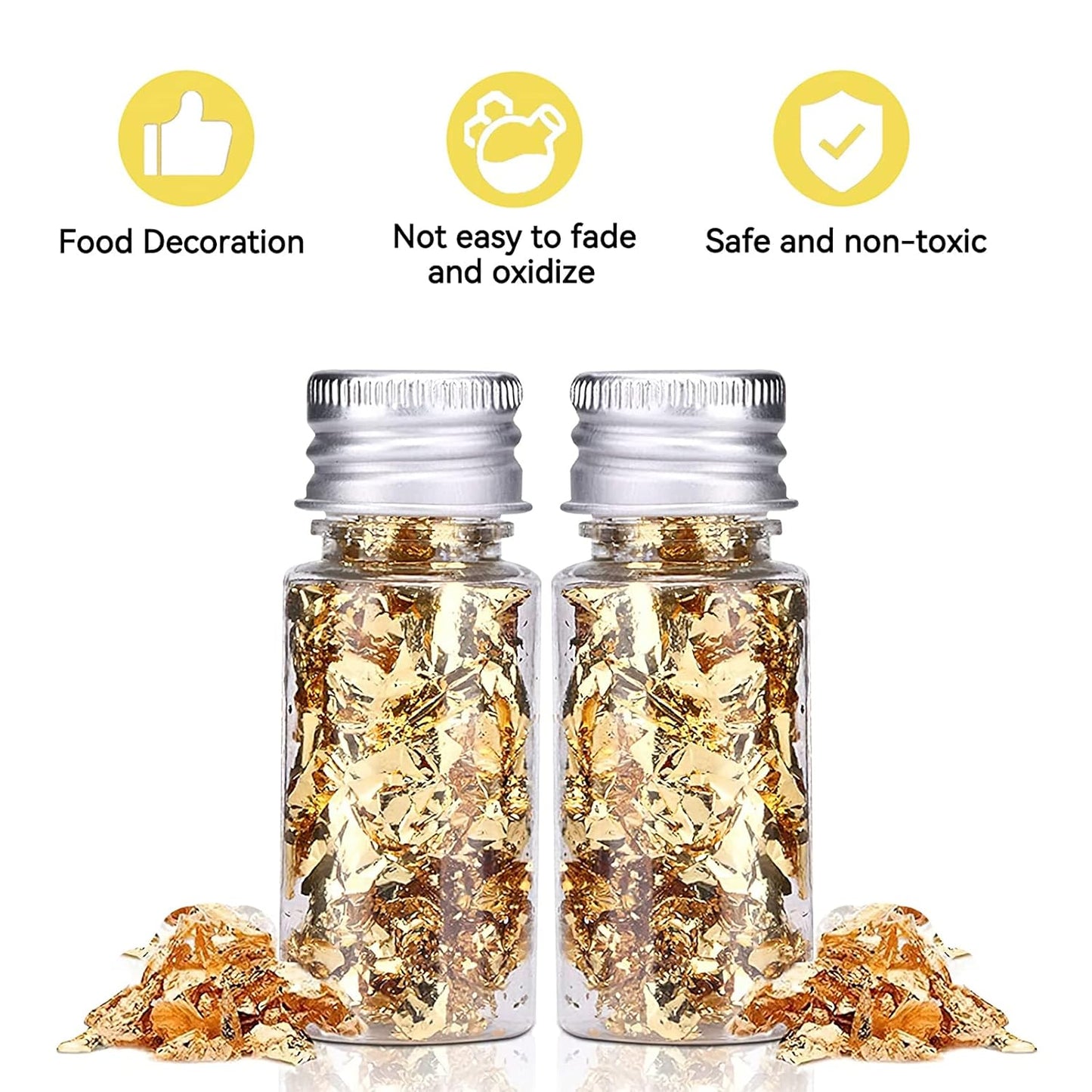 Serlium Edible Gold Leaf, Gold Leaf Cake Decoration Gold Flakes Food Gold Foil Decoration Baking Gold Foil Decor Chocolates Decor Gold Leaf Sheets for Cooking Dessert Decoration Crafts Makeup (2Pcs)