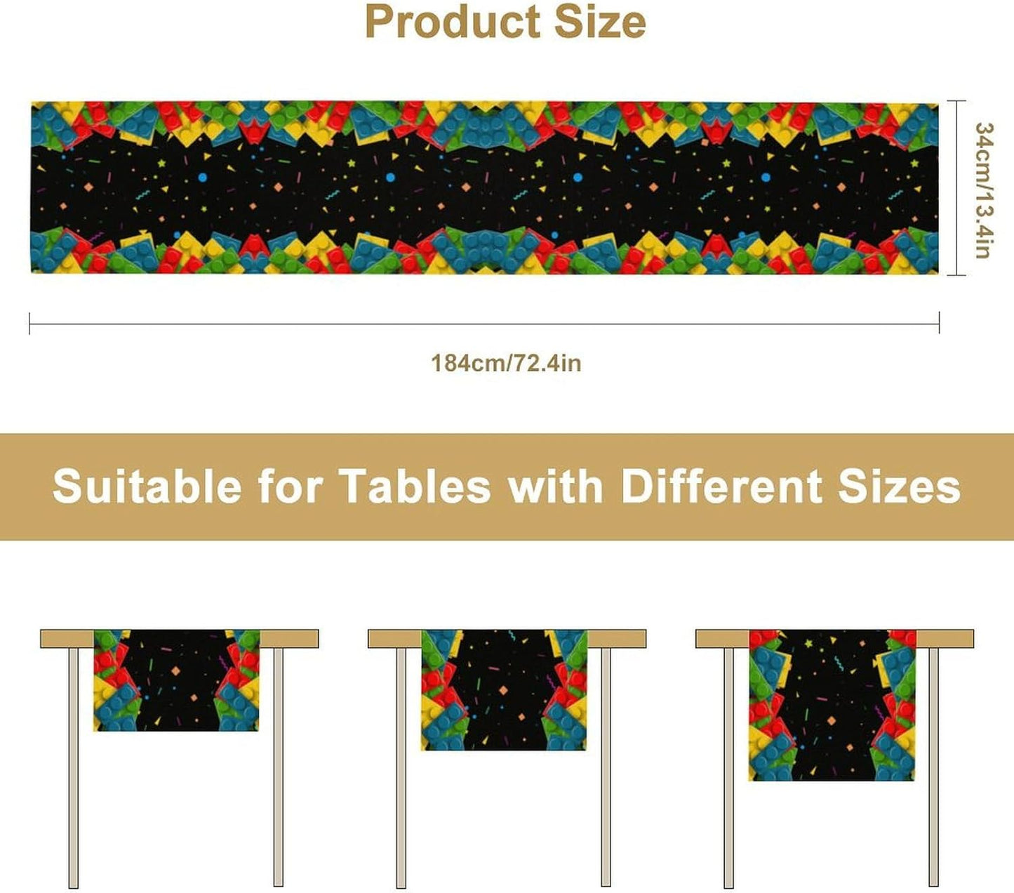 Building Blocks Table Runner Party Celebrating Colorful Blocks Table Runner for Kids Teens Bedroom Living Room Kitchen Birthday Party Decor Table Runner 13x108 Inch