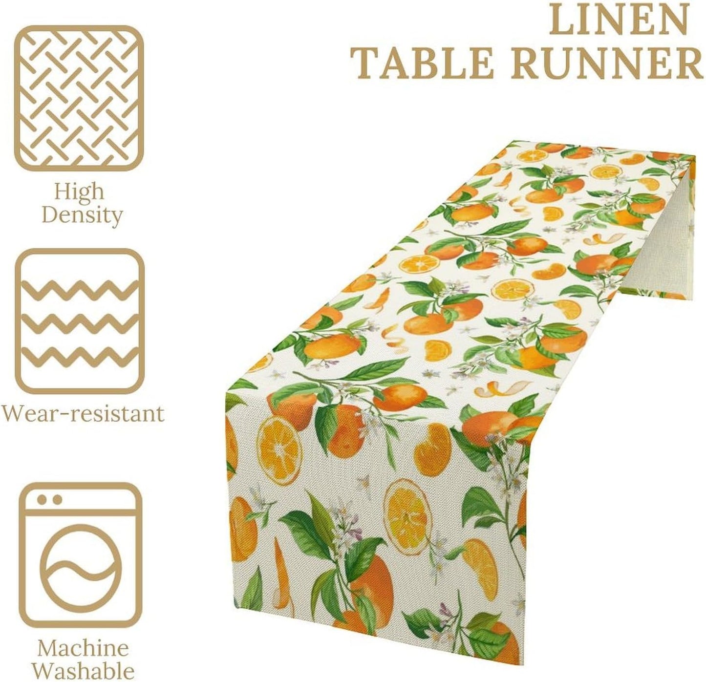Spring Summer Orange Table Runner Vintage Citrus Lemon Fruit Mandarin Floral Dinner Runner for Farmhouse Baby Shower Party Holiday Home Kitchen Dining Table Decor 13x70