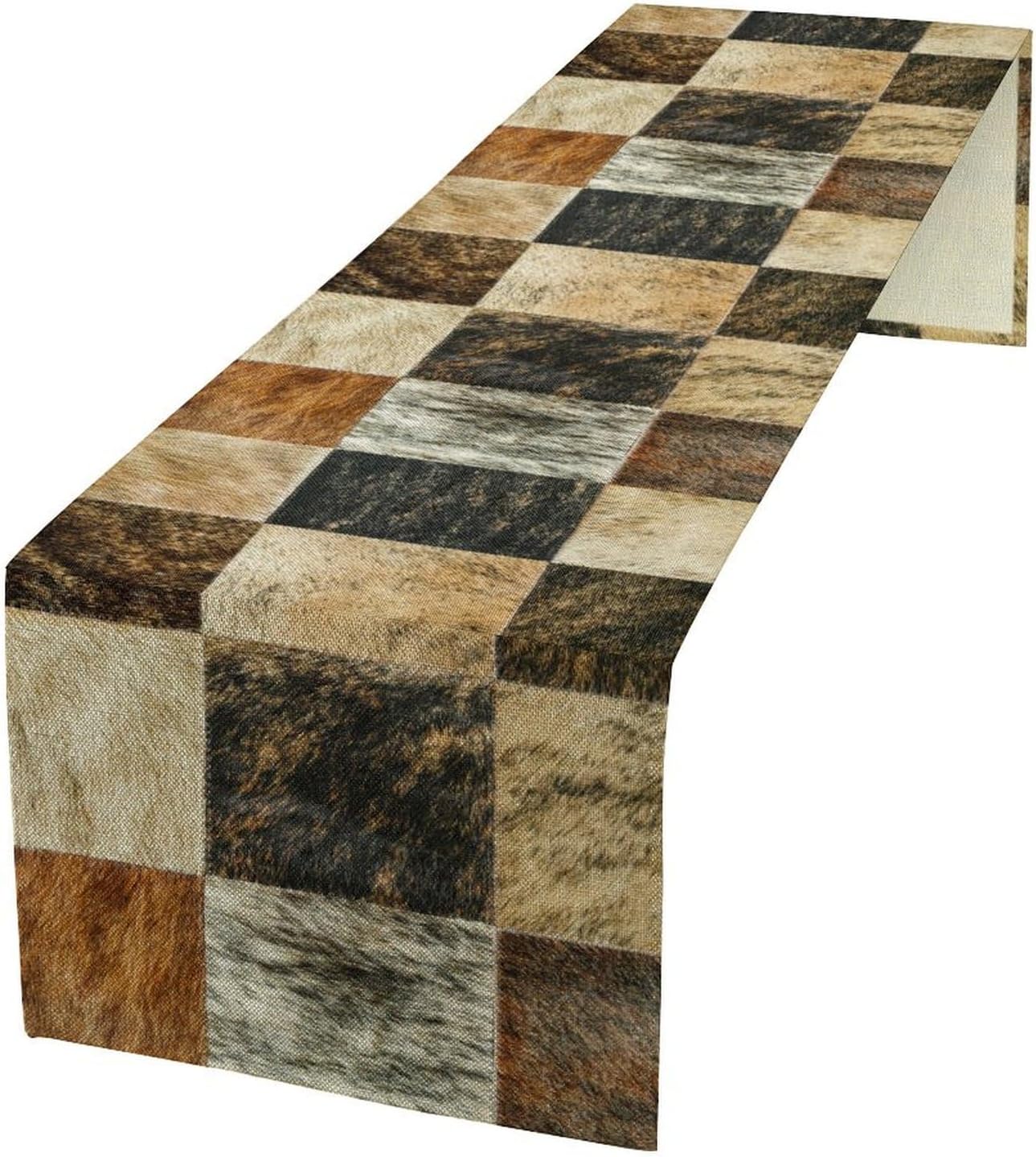Rustic Cow Skin Patchwork Print Table Runner, Farmhouse Country Western Style Fur Table Cover for Dinning Home Party Holidays Home Setting, 13x120 Inch