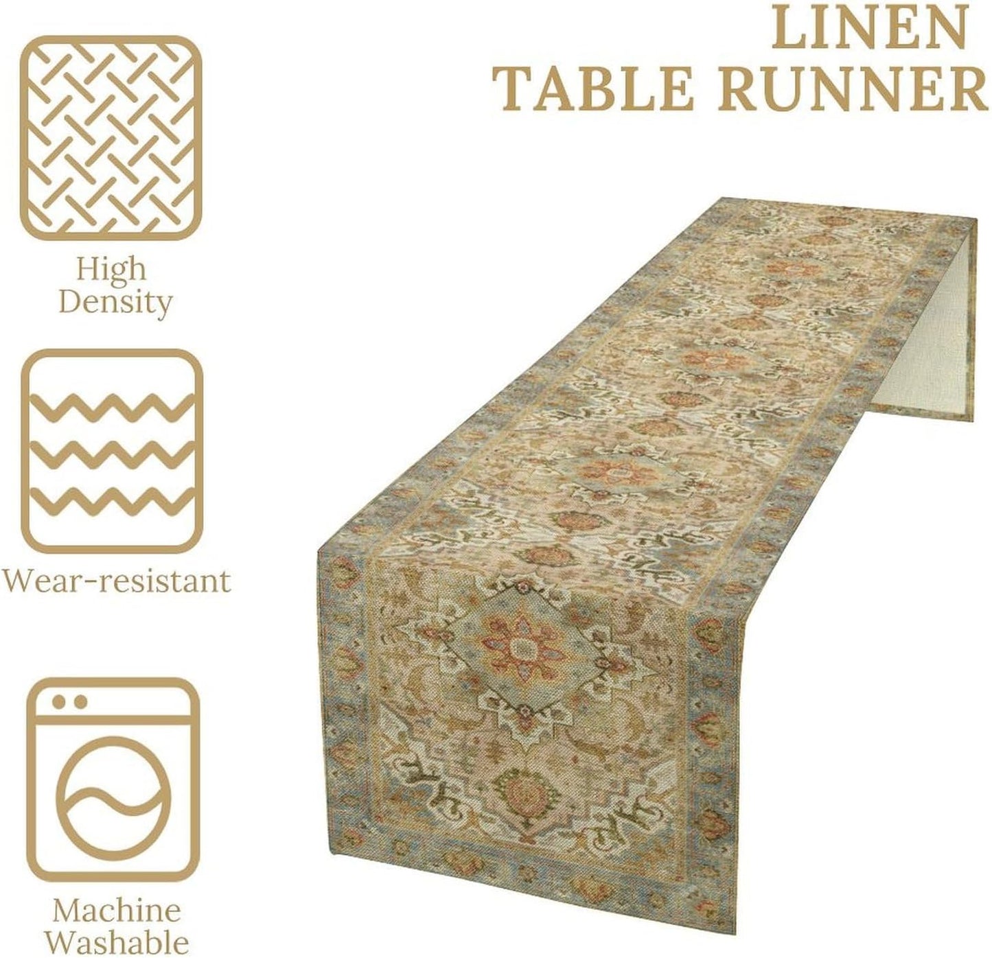 Vintage Boho Floral Table Runner, Rustic Country Farmhouse Yellow Blue Retro Flower Pattern for Home Kitchen Table Decor Dining Coffee Room Party Decor 13x120in