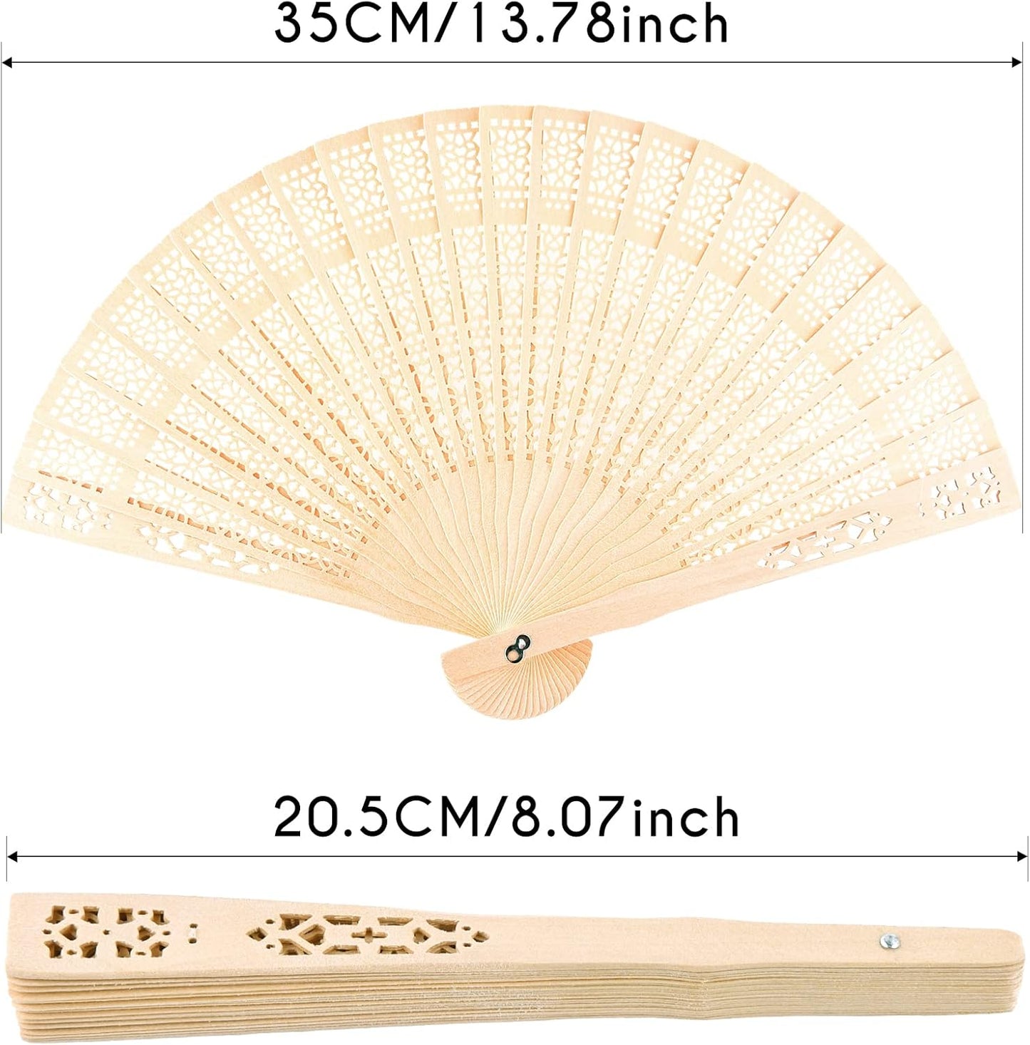 FEPITO 50 Pieces Wooden Handheld Paper Fan Wooden Folding Fans with Bamboos for Wedding Gift, Party, Home