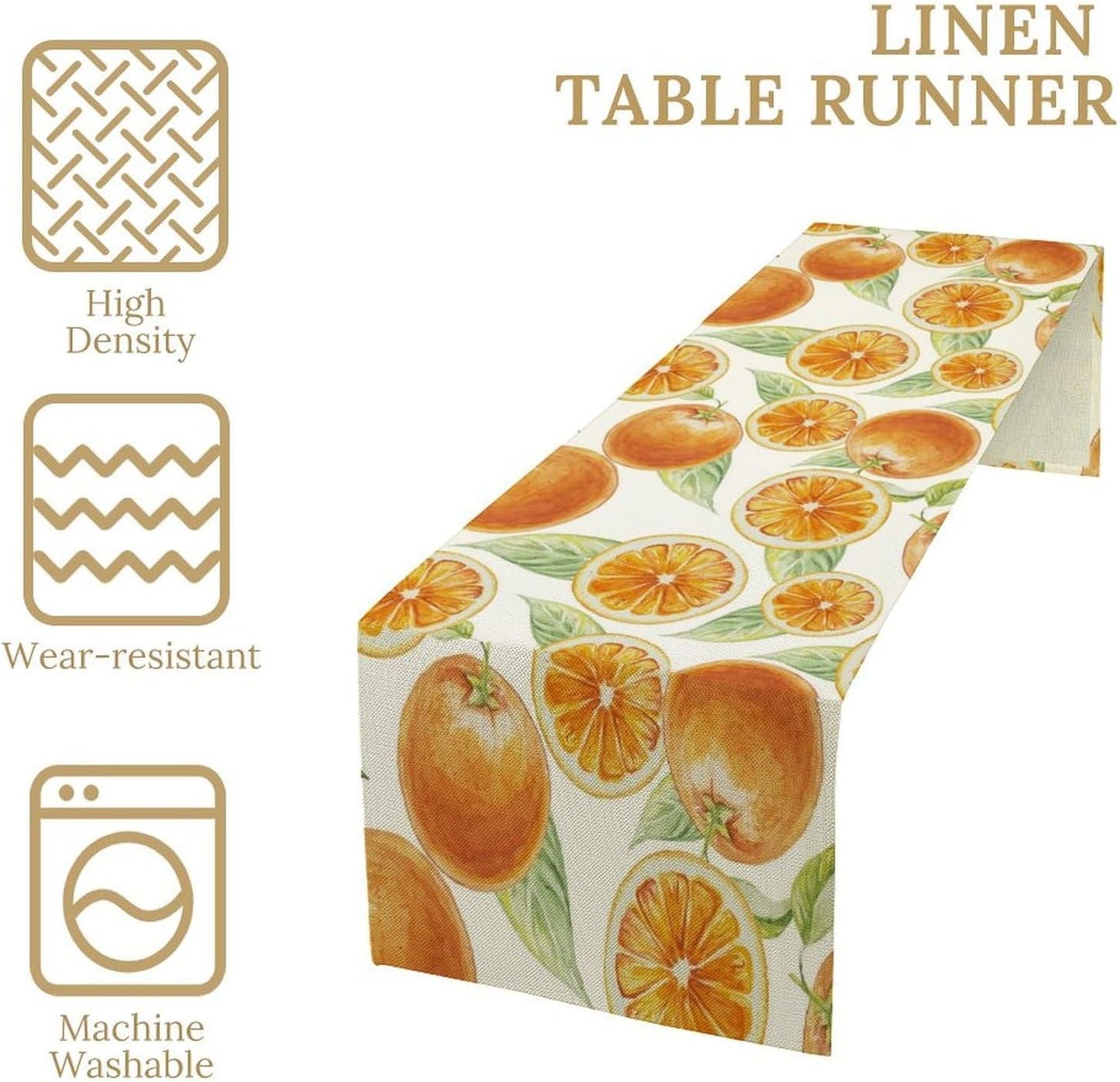 Spring Summer Orange Table Runner Watercolor Sweet Fruit Botanical Print Dinner Runner for Farmhouse Party Holiday Home Kitchen Dining Table Decor 13x36
