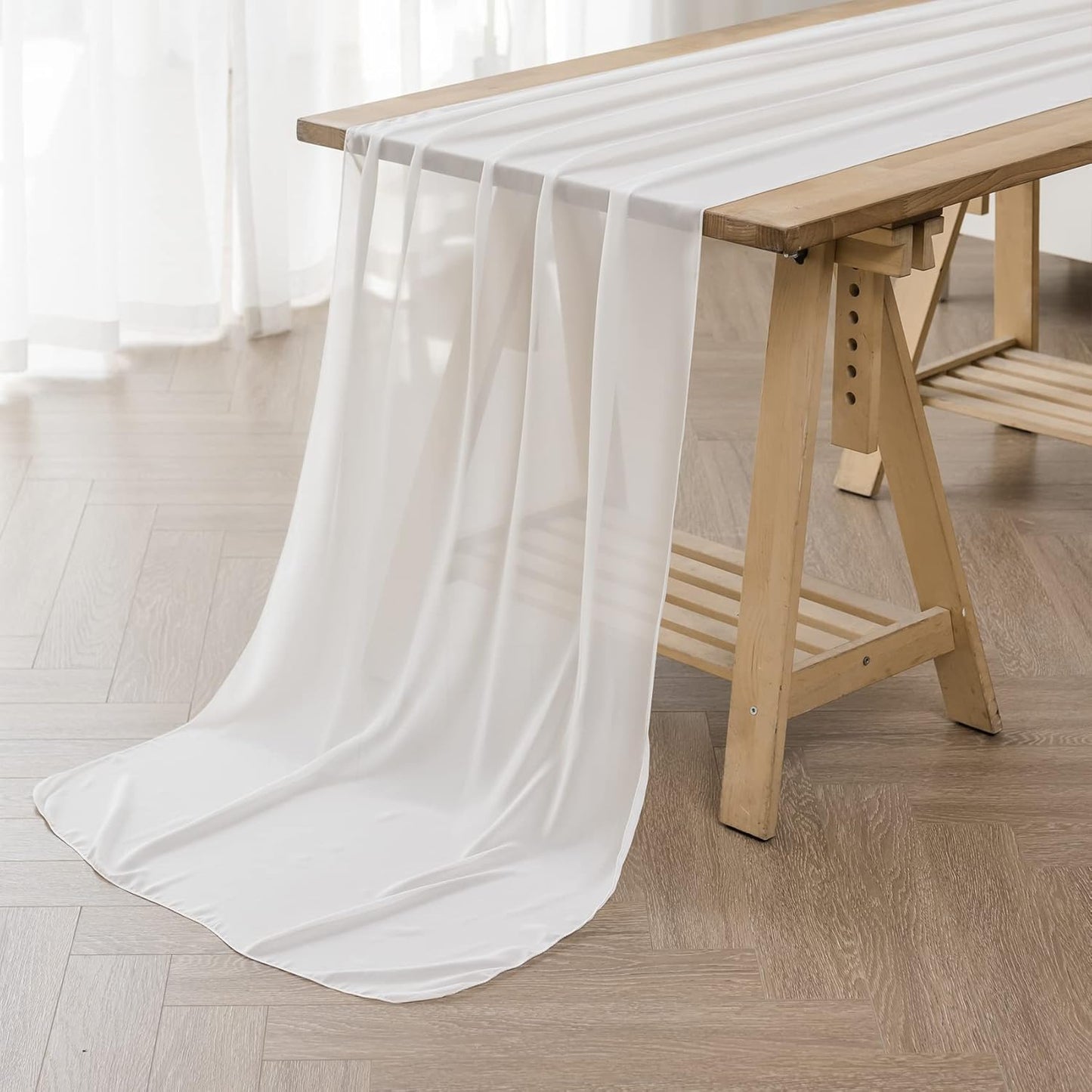 6Pack 9ft Chiffon Table Runner 14x108 Inch Sheer Romantic Table Runner for Wedding Birthday Party Bridal Shower Outdoor Decoration-Ivory