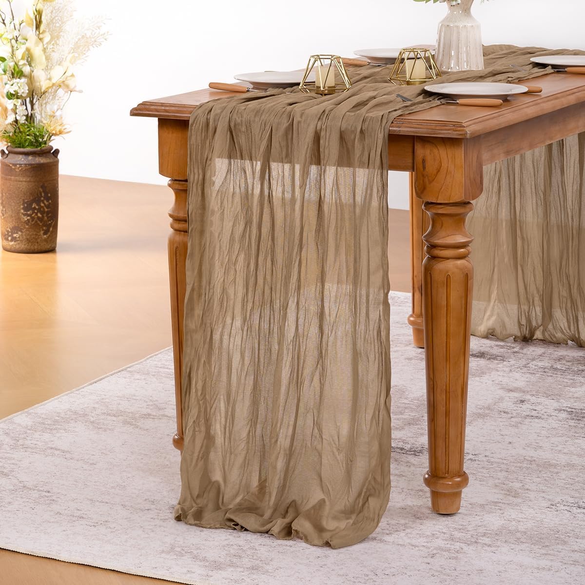 MLMW 6 Pack Fall Table Runner Boho Nude Brown Cheesecloth Table Runner Autumn Gauze Rustic Tan Cheese Cloth 160 inch 13.3ft for Thanksgiving Wedding Party Baby Bridal Shower Birthday