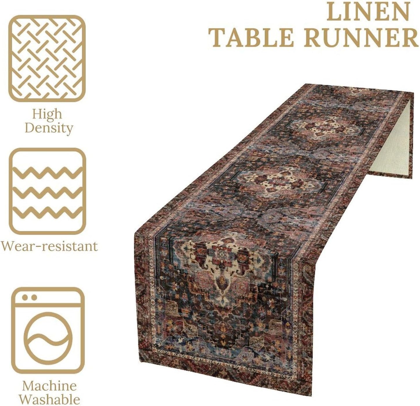 Vintage Boho Floral Table Runner, Rustic Country Farmhouse Black Bohemia Flower Pattern for Home Kitchen Table Decor Dining Coffee Room Party Decor 13x60in