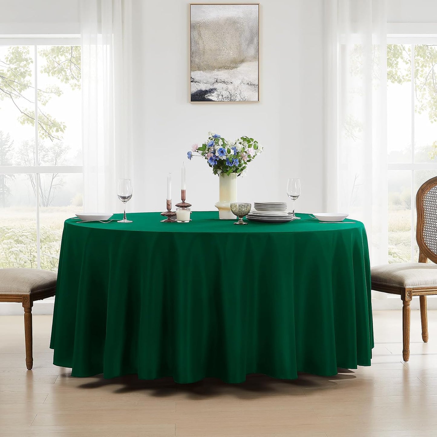 Round Tablecloth 6 Pack 108 Inch Dark Green Tablecloths Washable Decorative Linen Polyester Table Clothes Cover for Dining Table Banquets Buffet Parties and Wedding