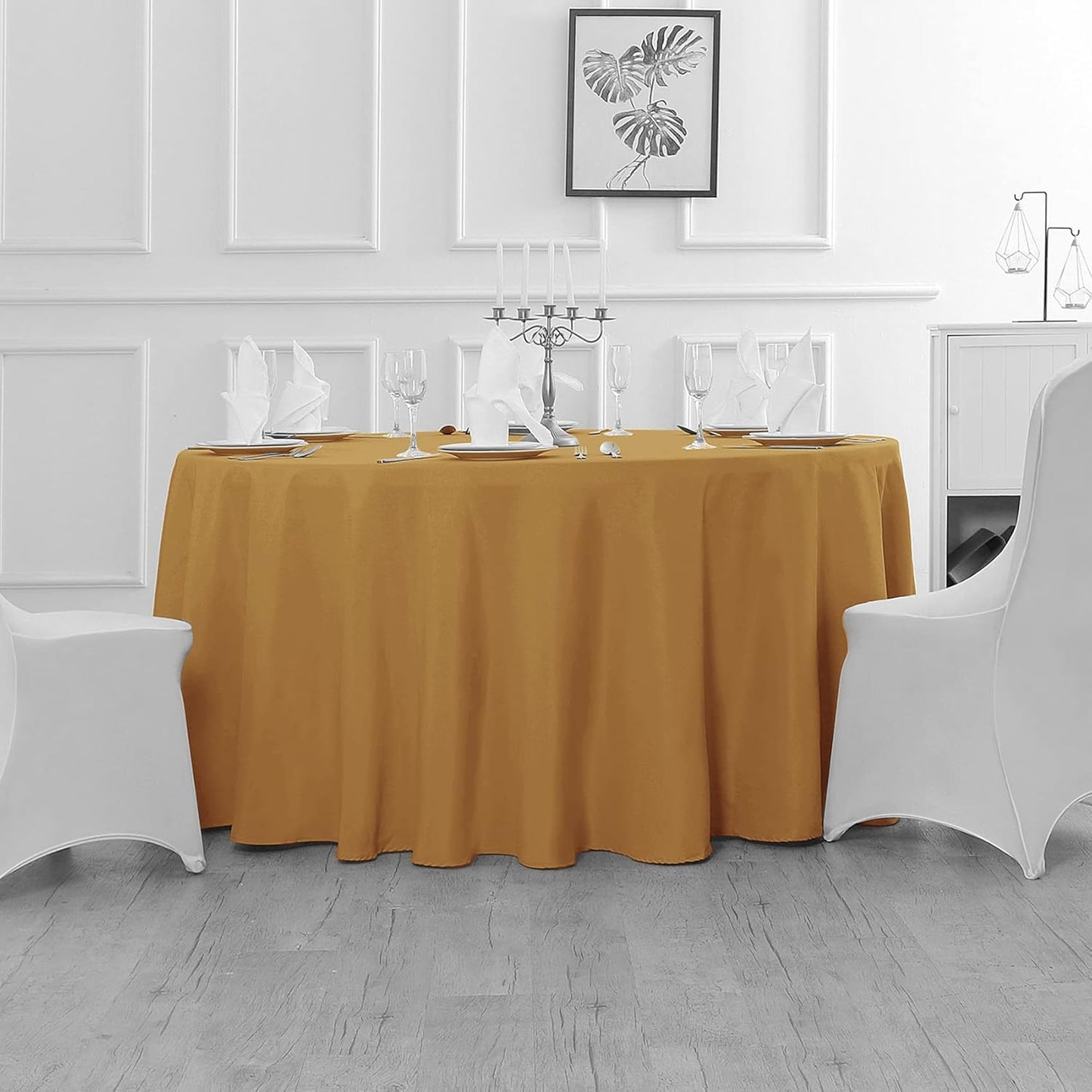 Fokitut 2 Pack Waterproof Round Tablecloth, 120 Inch, Stain Resistant and Wrinkle Polyester Table Cloth, Fabric Table Cover for Kitchen Dining, Wedding, Party, Holiday Dinner-Gold