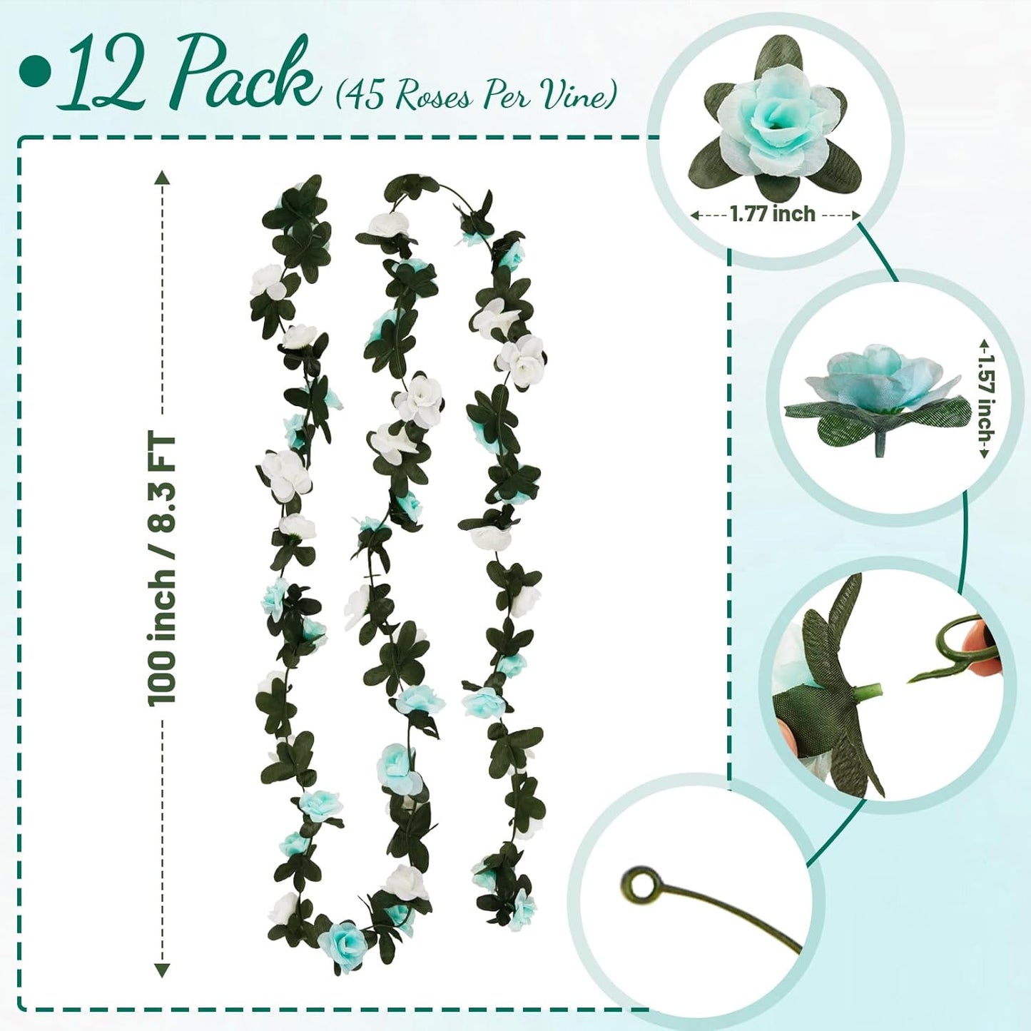 12 Pcs 99 Ft Flower Garland Rose Vines, Rose Garland for Decoration, Flower Vine for Room Table Birthday Wedding Party Garden Wall Decor