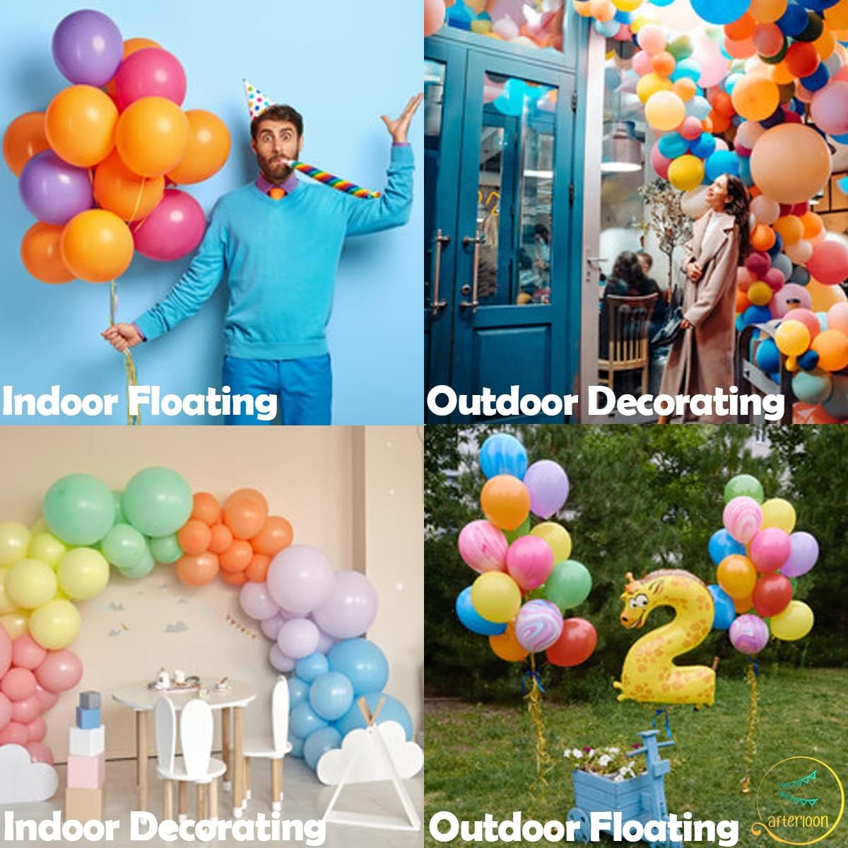 AFTERLOON® Biodegradable Balloons 50 pcs Pearlized White 10 Inch Pearl Color, Pearlescent Thickened Extra Strong Latex Helium Float, for Baby Shower Gender Reveal Wedding Birthday Party Decorations