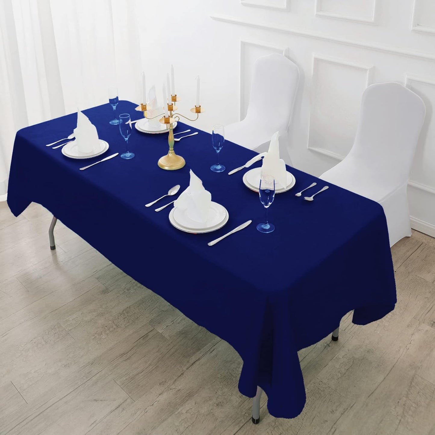 Fokitut 2 Pack Waterproof Rectangle Tablecloth, 60x120 Inch,Stain Resistant and Wrinkle Polyester Table Cloth, Fabric Table Cover for Kitchen Dining, Wedding, Party, Holiday Dinner-Royal Blue