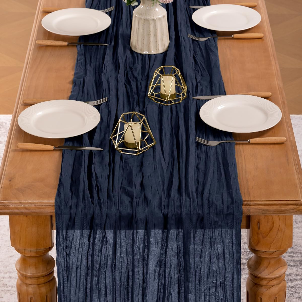 MLMW Navy Blue Table Runner Cheesecloth Boho Gauze Rustic Cheese Cloth Table Runner 160 inch Sheer 13.3ft for Graduation Wedding Party Baby Bridal Shower Birthday