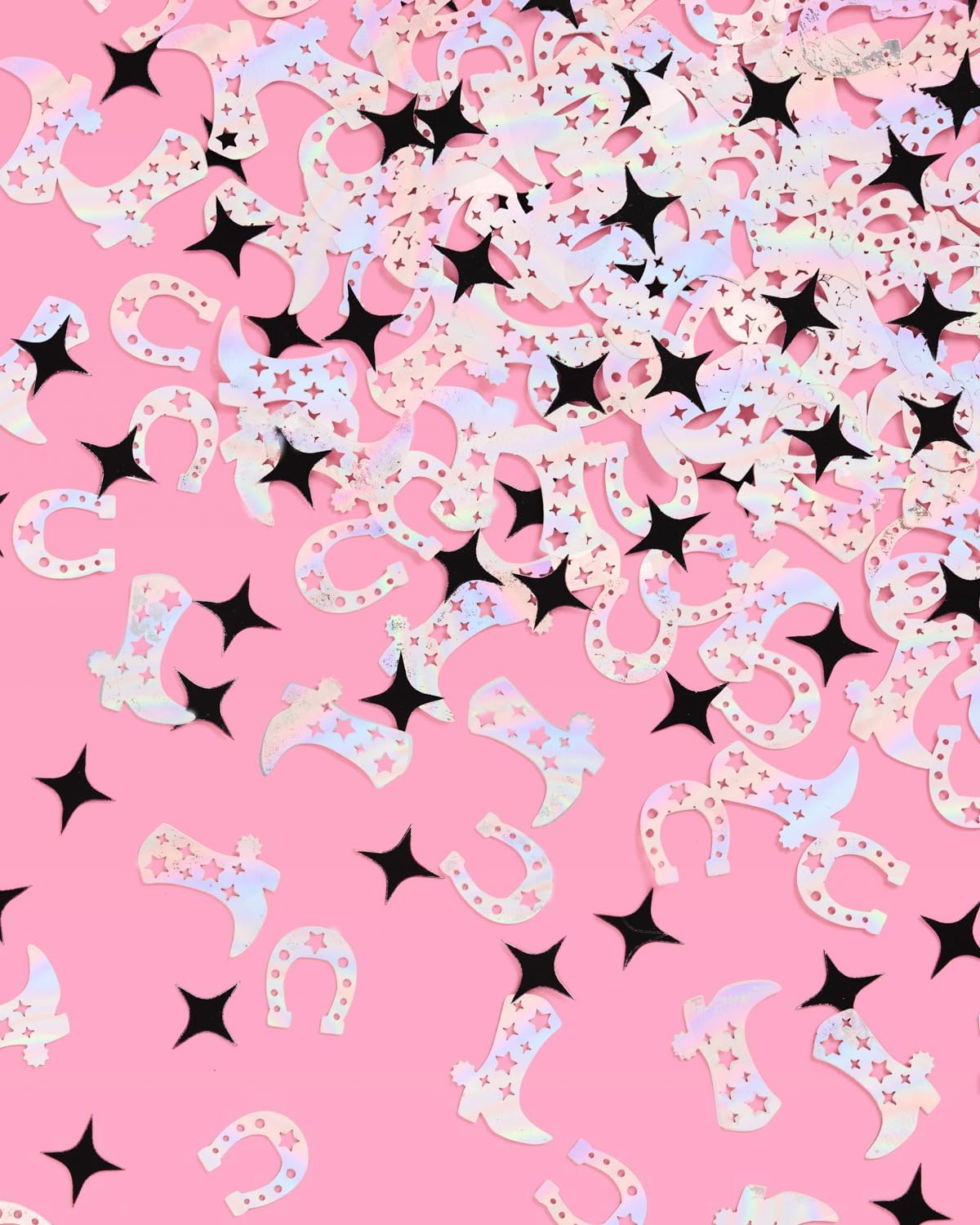 xo, Fetti Black + Iridescent Western Confetti - 200 pc | Rodeo Bachelorette Tablescape, Ranch Birthday Party Decoration, Cowgirl Table Decor, Cowboy Kids Party Supplies