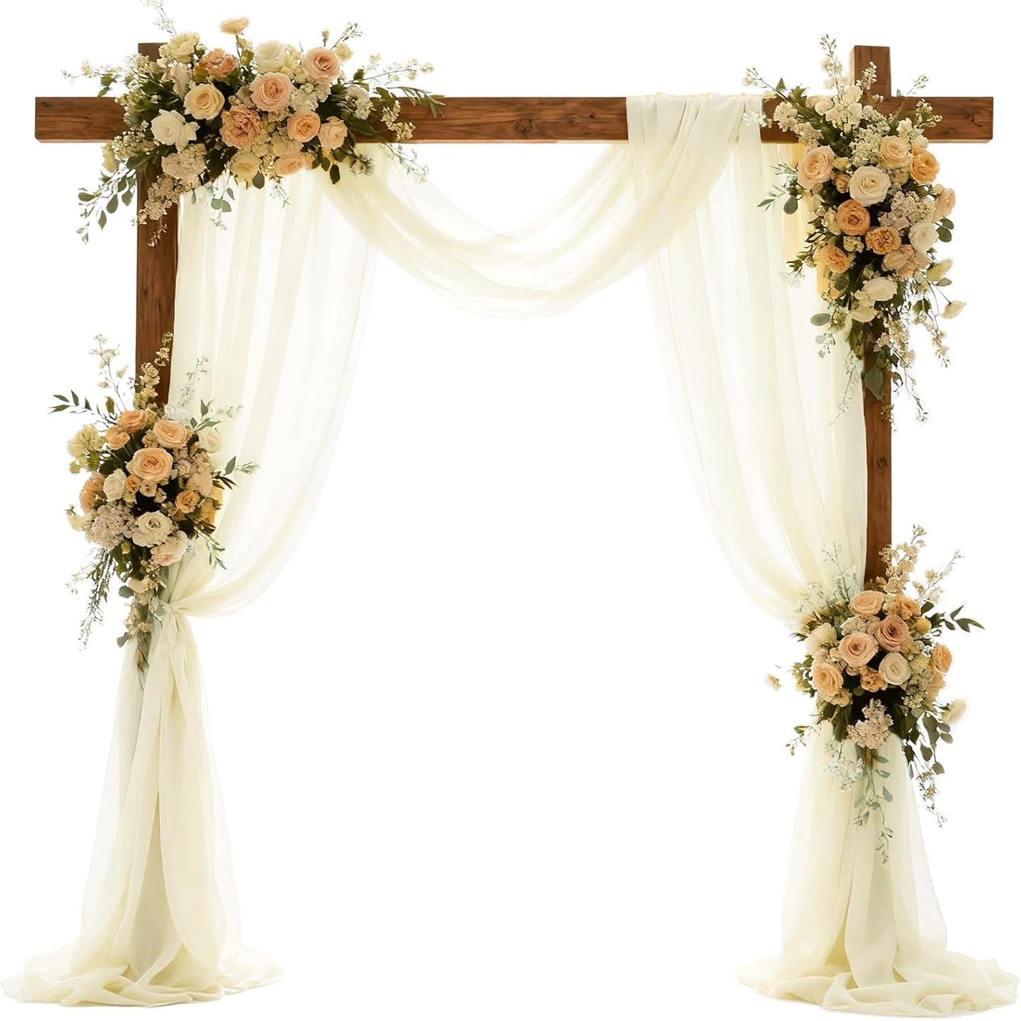 Wedding Arch Draping Fabric 29" x 18 FT Light Yellow Sheer Chiffon Outdoor Curtain Drapes for Wedding Birthday Party Ceremony Decor(2 Panels, Light Yellow)