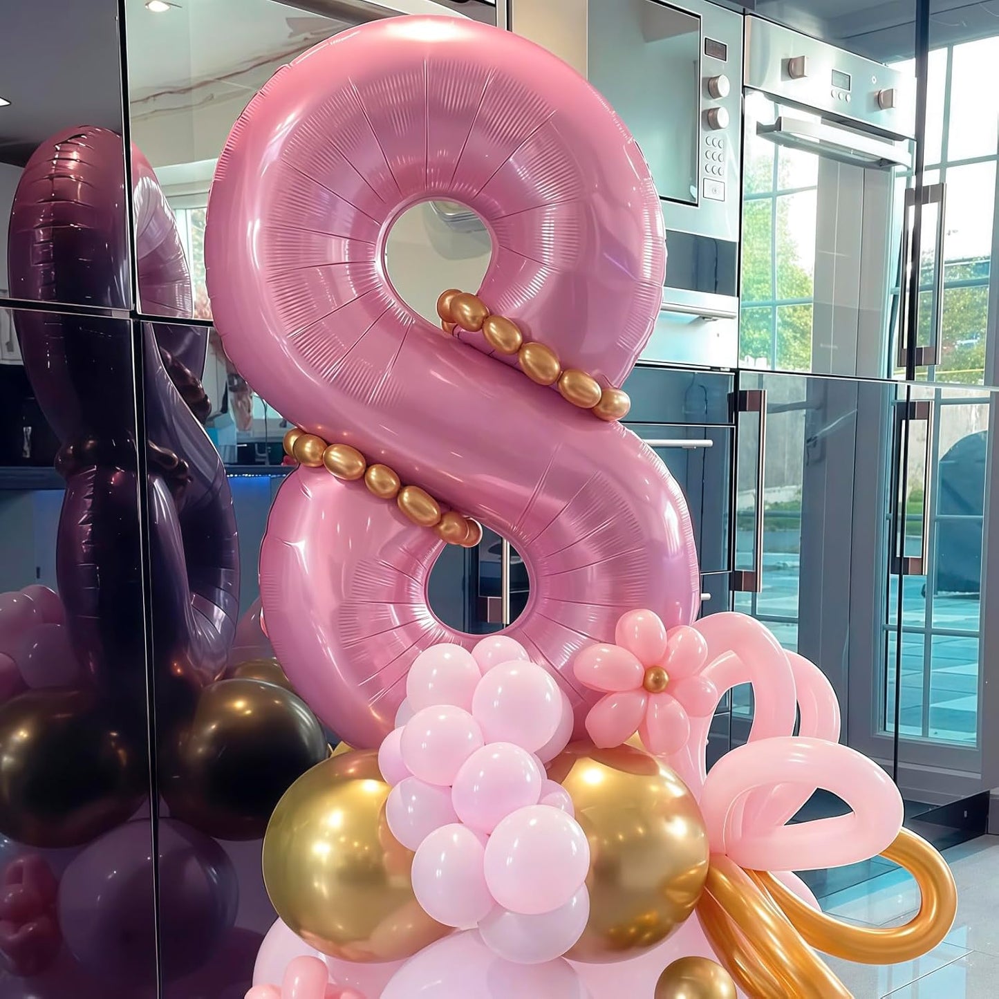 Pastel Pink 8 Balloon, Light Pink 8 Balloons Number,40 Inch Helium Foil Mylar Number 8 Balloon for Birthday Party