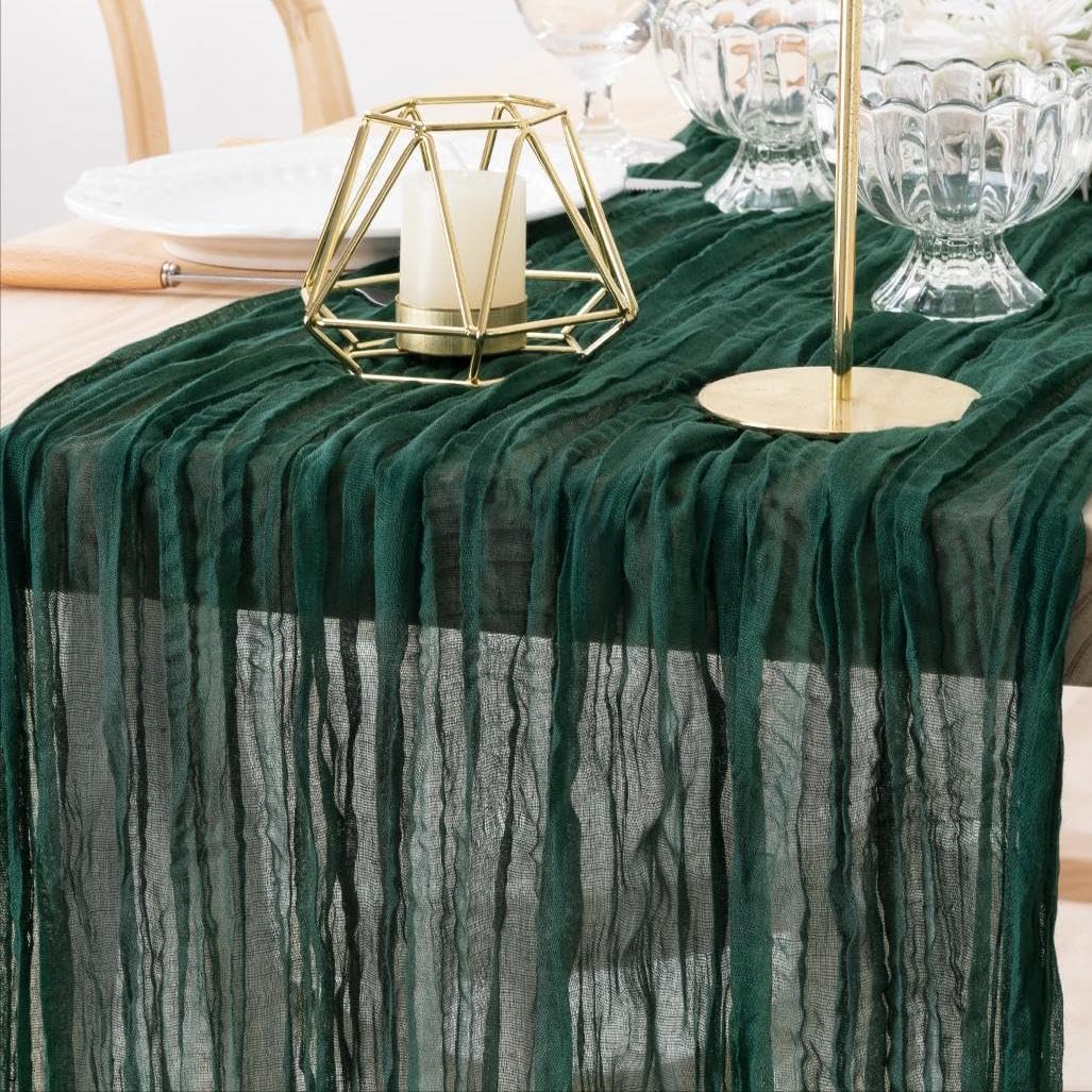 MLMW 10 Pack Christmas Table Runner Cheesecloth Emerald Green Table Runner Boho Cheese Cloth Gauze 160 inch Rustic Table Runner 13.3ft for Party Wedding Baby Bridal Shower Birthday