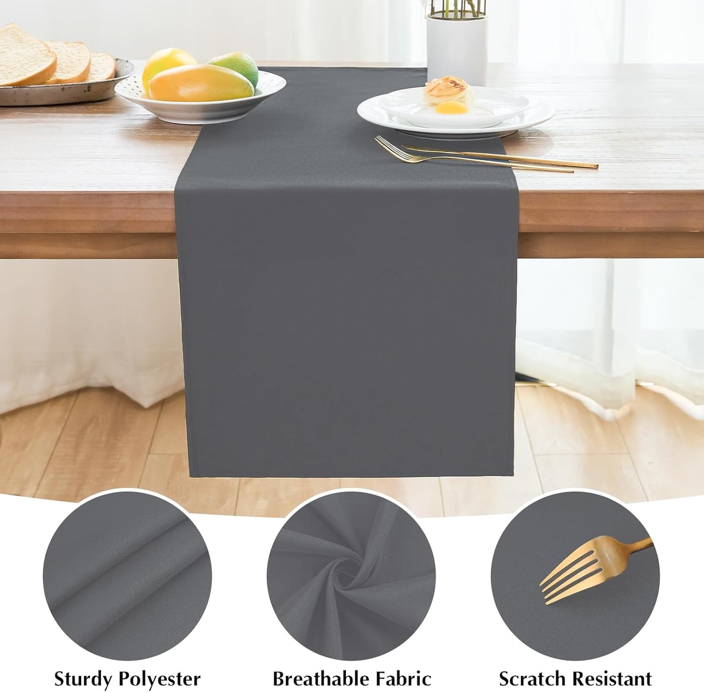2 Pack Grey Small Short Table Runner 12 x 48 Inch Solid Color Runners Coffee Table Dresser for Daily Party Home Decoration