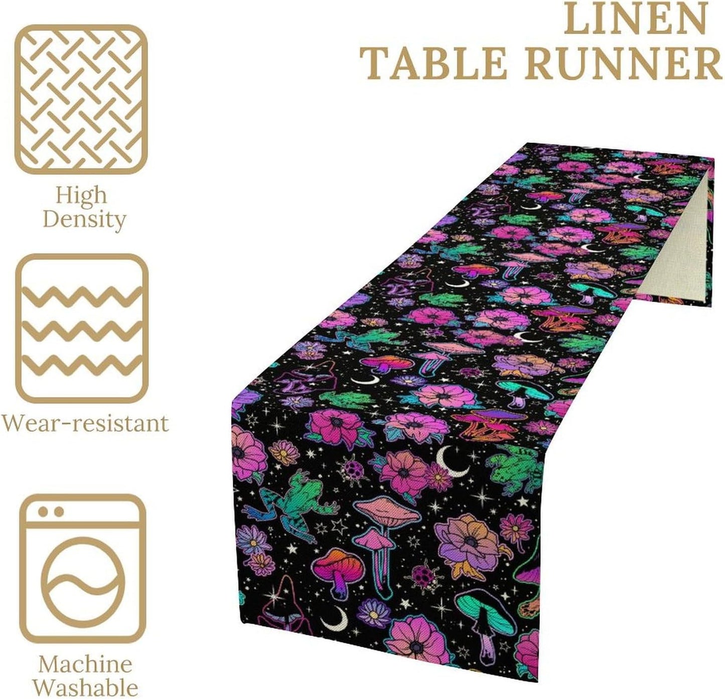 Gothic Star Moon Colorful Table Runner for Kitchen Living Room Home Party Boho Floral Table Runner 13x108 Inch