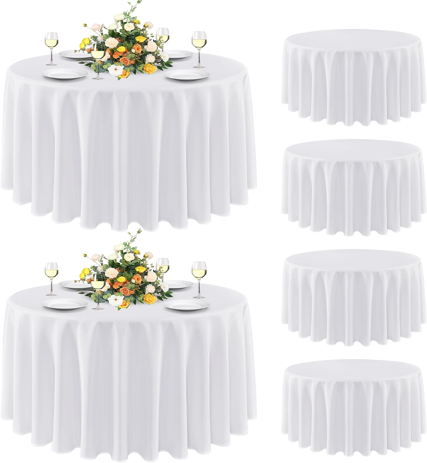 sancua 6 Pack Round Tablecloth 108 Inch White, Stain and Wrinkle Resistant Table Cloth - Washable Polyester Table Cover for Dining Tables, Buffet Parties and Camping