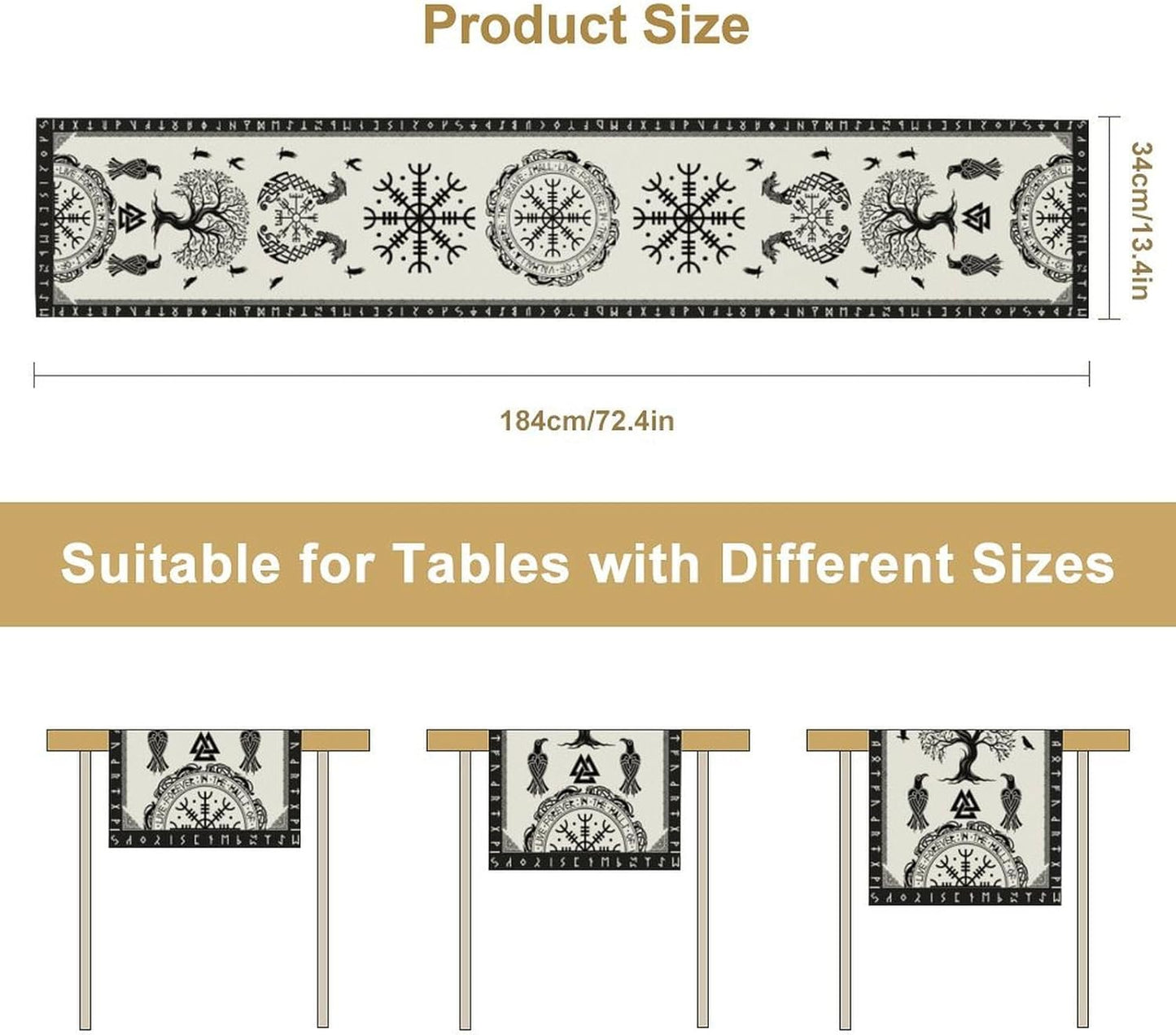 Ancient Abstract Pattern Table Runner, Tree of Life Eagle Dragon Boat Rudder Black and White Table Runner for Party Kitchen Dinner Cafe Bedroom Living Room Outdoor Table Runner 13x120 Inch