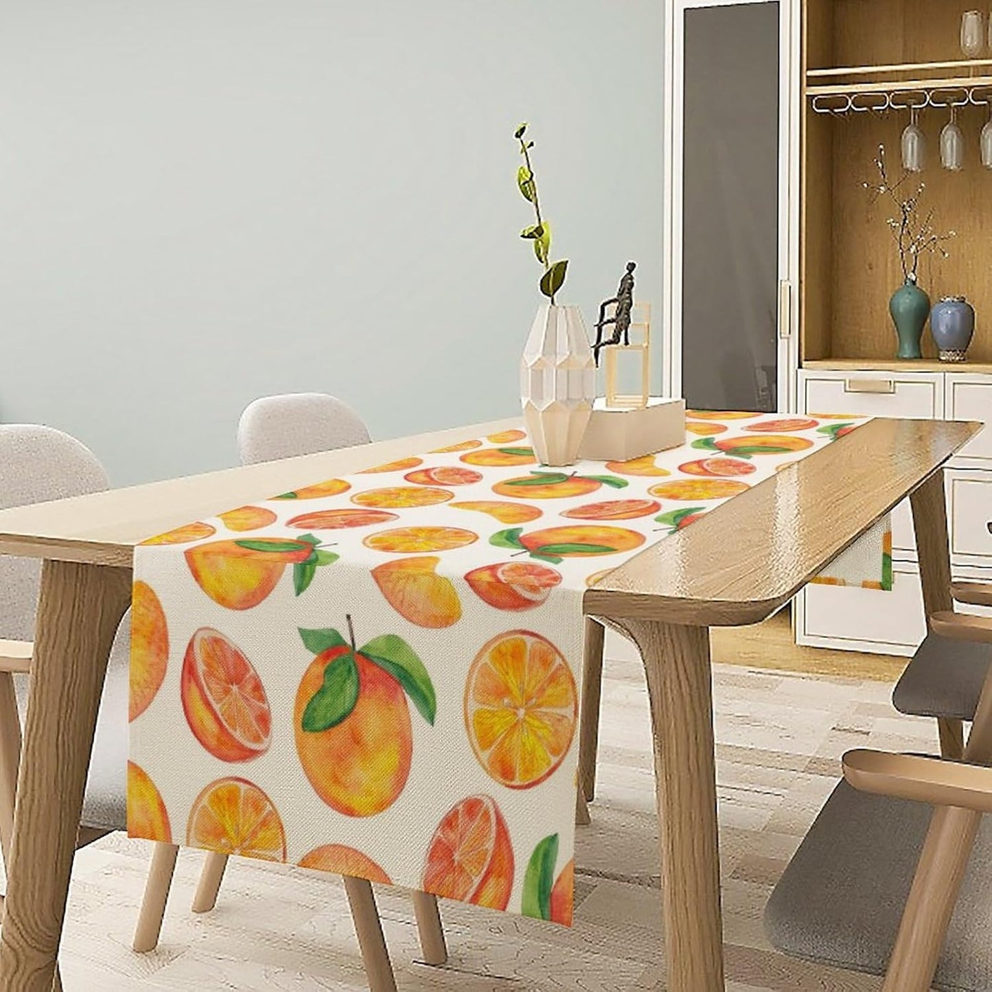 Watercolor Fruit Botanical Print Table Runner Spring Summer Orange Lemon Dinner Runner for Farmhouse Party Holiday Home Kitchen Dining Table Decor 13x120