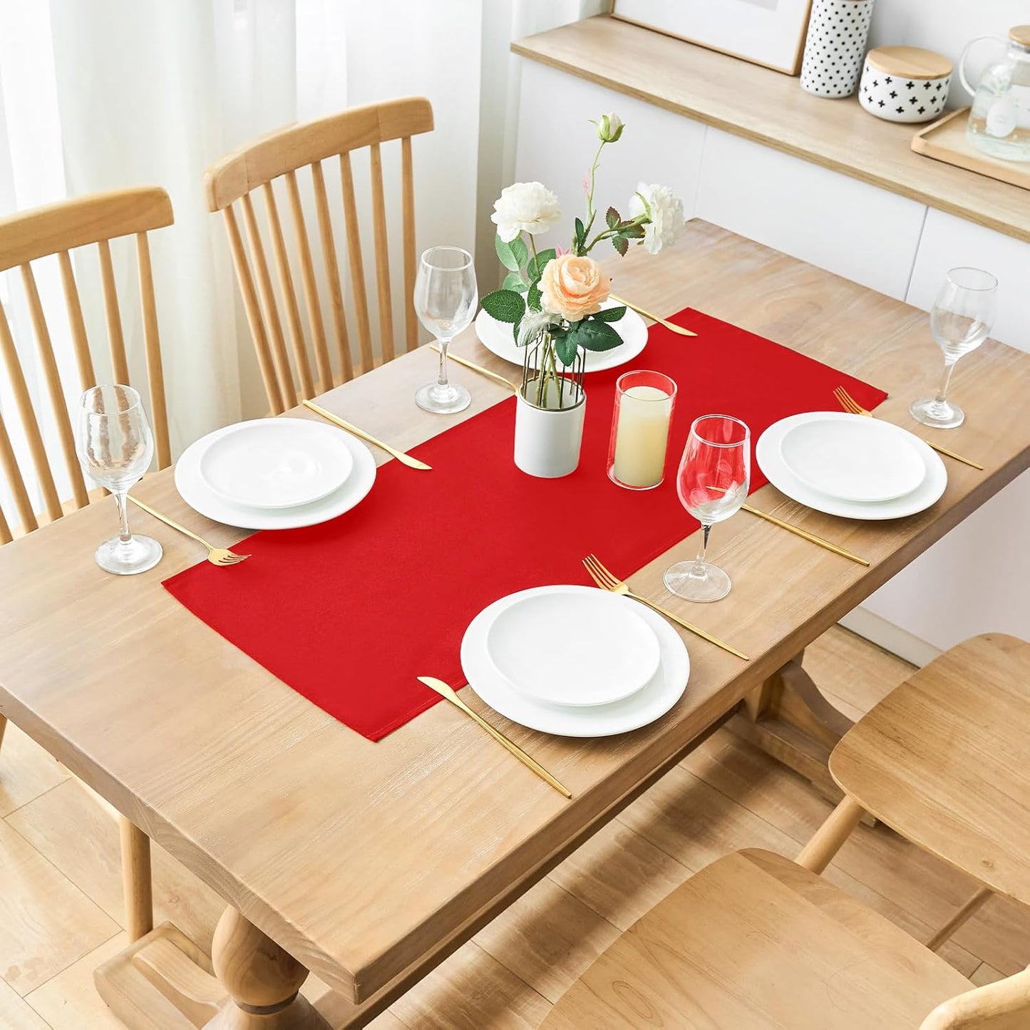 2 Pack Red Small Short Table Runner 12 x 24 Inch Solid Color Runners Coffee Table Dresser for Daily Party Home Decoration