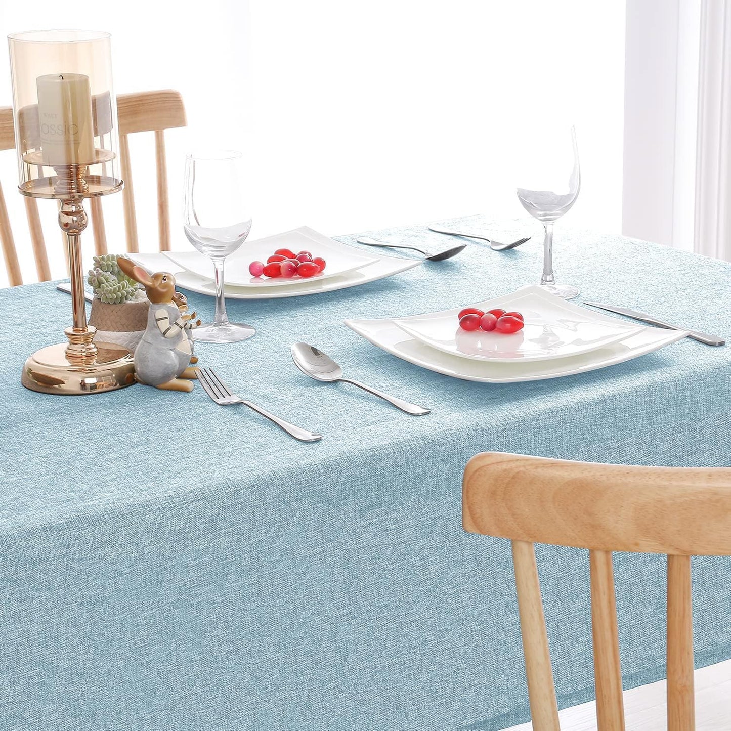 Hiasan Faux Linen Square Tablecloth - Wrinkle and Stain Resistant Washable Table Cloth for Kitchen Dining Room Holiday Table Cover for Dinner, Lux Slate Blue, 60 x 60 Inch