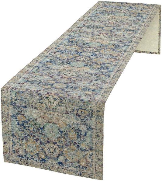 Vintage Boho Floral Table Runner, Rustic Country Farmhouse Blue Yellow Retro Flower Pattern for Home Kitchen Table Decor Dining Coffee Room Party Decor 13x36in