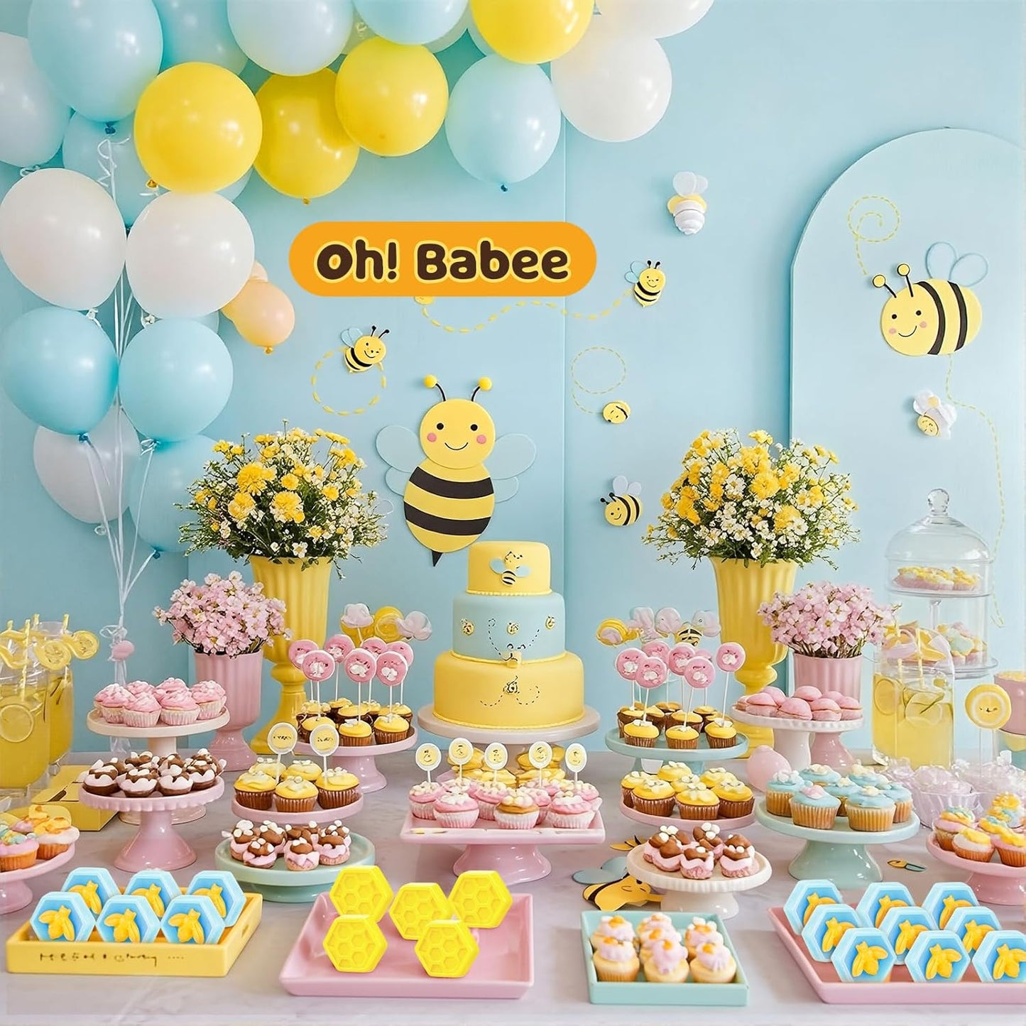 24 Set Baby Shower Favors Bee Party Favors Including Honeycomb Soap with Thank You Card Gift Honey Soap for Guest Gender Reveal Honey Gift Birthday Party Decorations (Blue,Yellow)