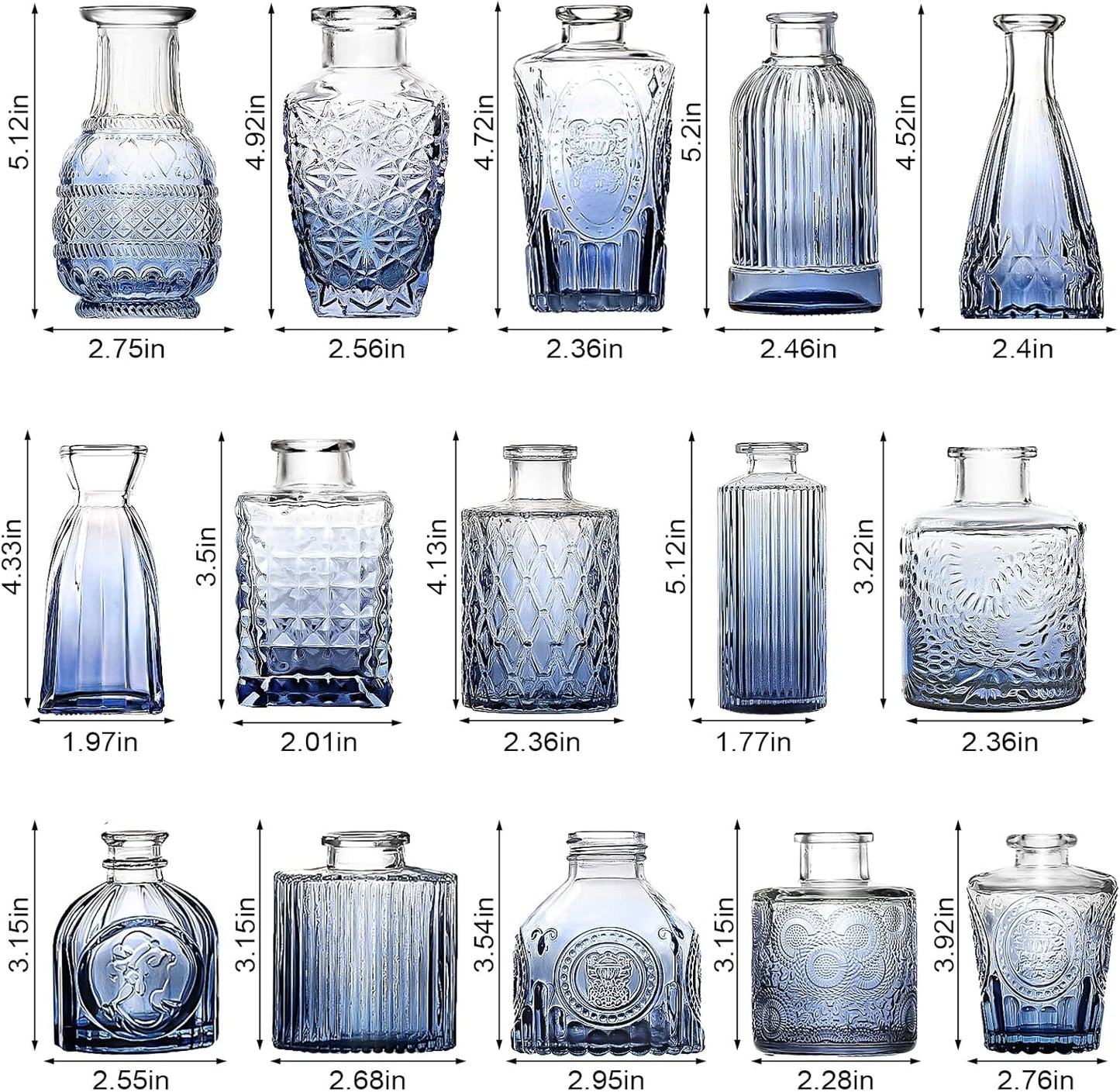 Arme Bud Vases Set of 32, Blue Vase for Centerpieces, Clear Bud Vase in Bulk, Mini Flower Vintage Cute Vases for Centerpieces, Small Glass Vases for Wedding Decor, Home Table Flower Décor