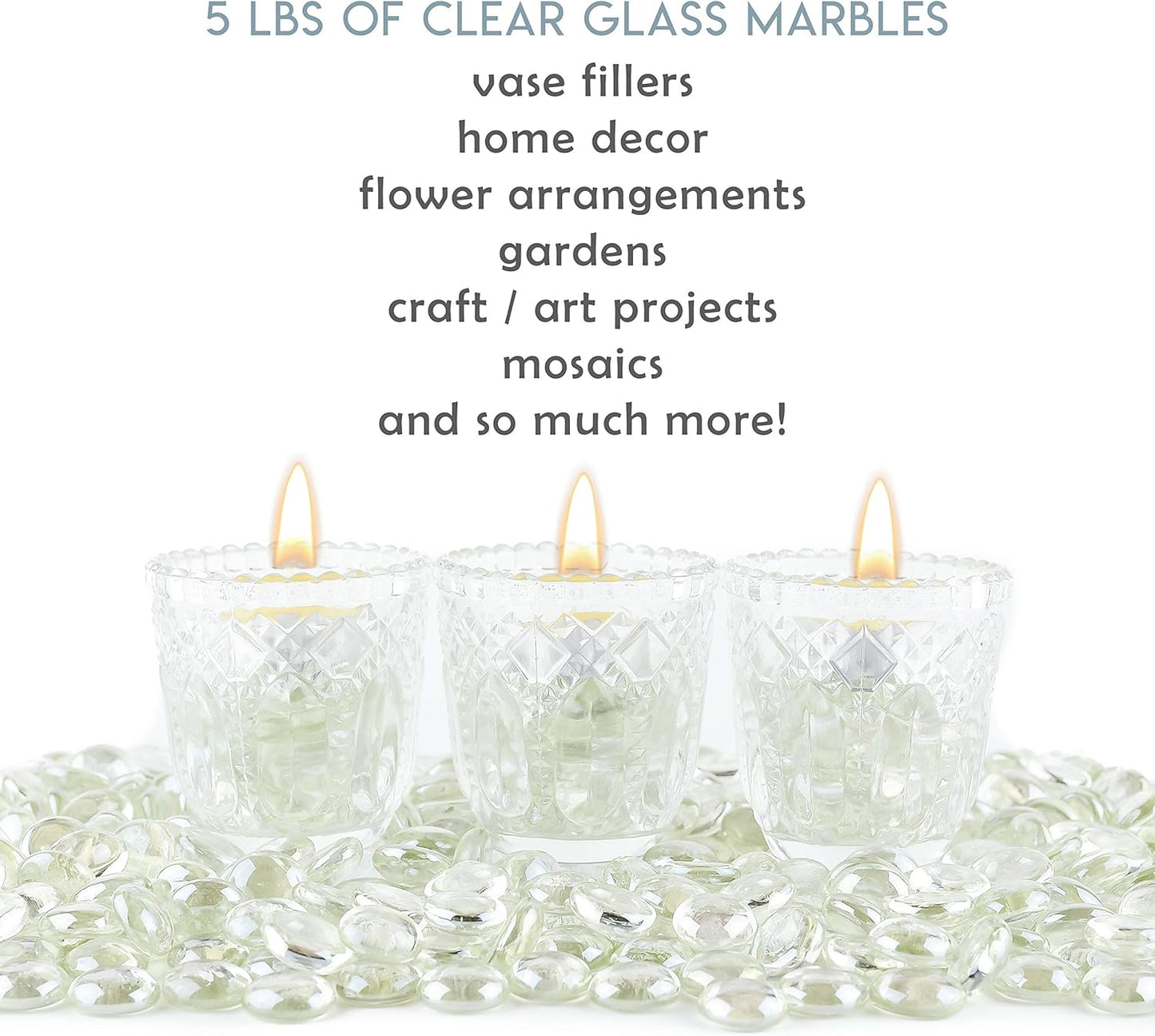 Galashield Flat Glass Marbles for Vases Clear Glass Gems Beads Pebbles Vase Filler (5 LBS, Approx. 540 PCS)