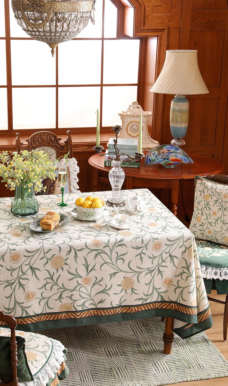 patdrea Designer French Linen Table Cloth for Rectangle Table,Vintage Fall Decorative Tablecloth,Floral Decoration Cover for Kitchen Dining Christmas,Tea Party,Thanksgiving,55"x79"-Littledaisy