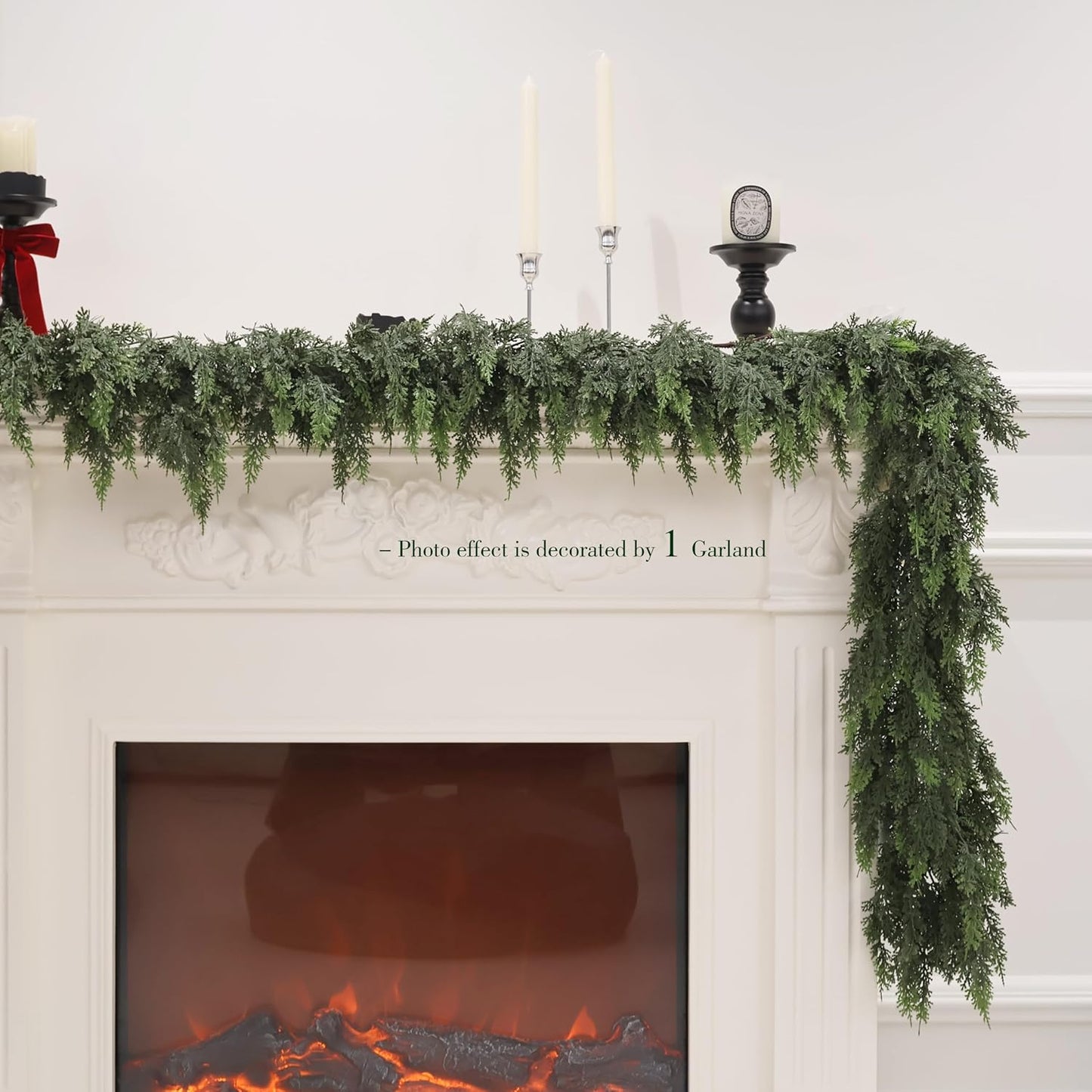 12FT Christmas Cedar Garland Artificial Real Touch Thickness Realistic Greenery Pine Garland for Mantle Fireplace Outdoor Indoor Christmas Decorations