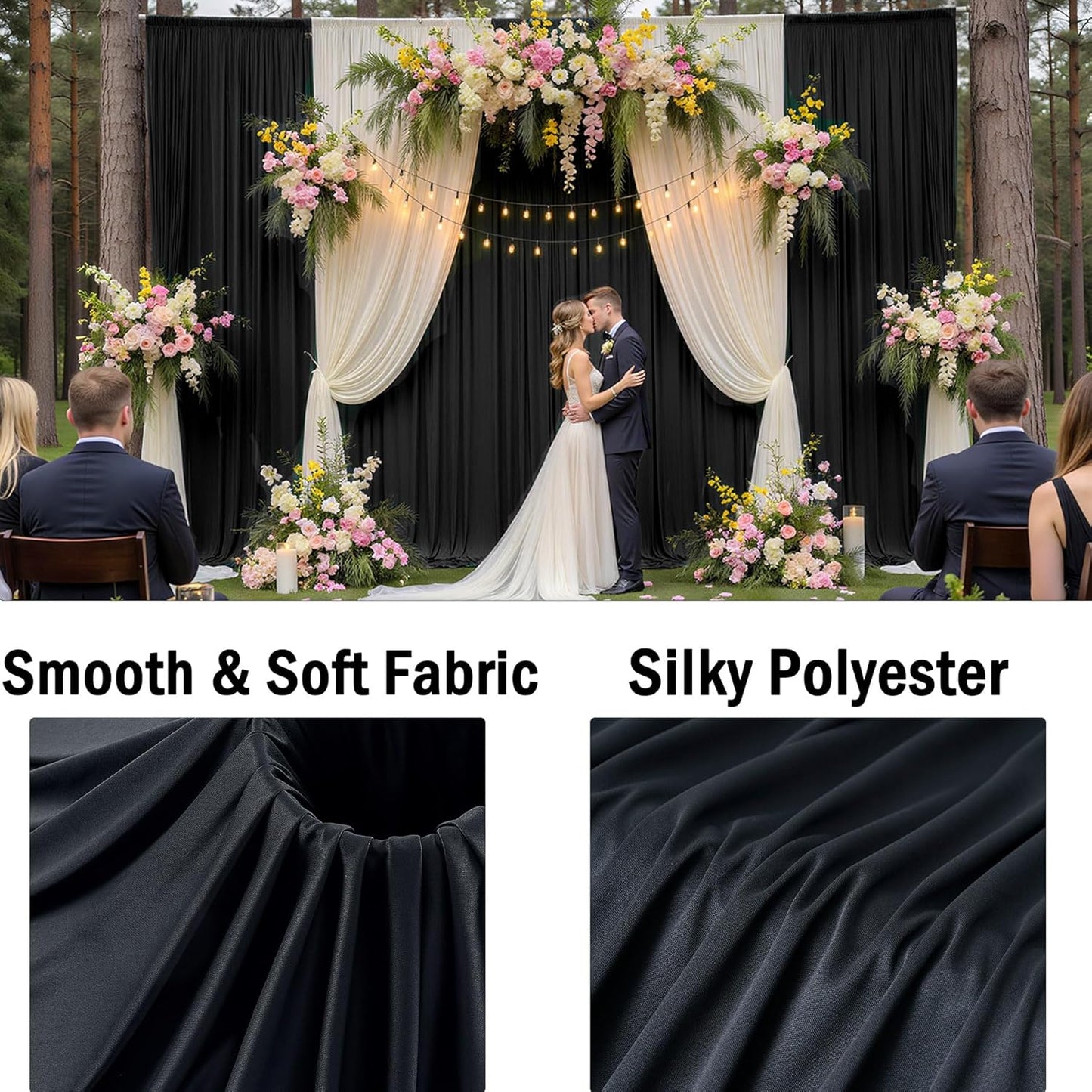10x10ft Wrinkle Free Black Backdrop Curtain for Parties, Silky Polyester Photo Backdrop Drapes Back Drop Cloth for Wedding Birthday Graduation Photography Photoshoot Decor 2 Panels 5x10ft