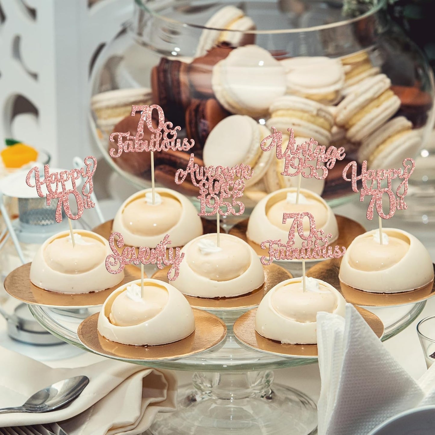 30Pcs Vintage 1955 Cupcake Toppers Glitter Seventy 70 Fabulous Happy 70th Birthday Cupcake Picks Cheers to 70 Years for 70th Birthday Anniversary Party Cake Decorations Supplies Rose Gold