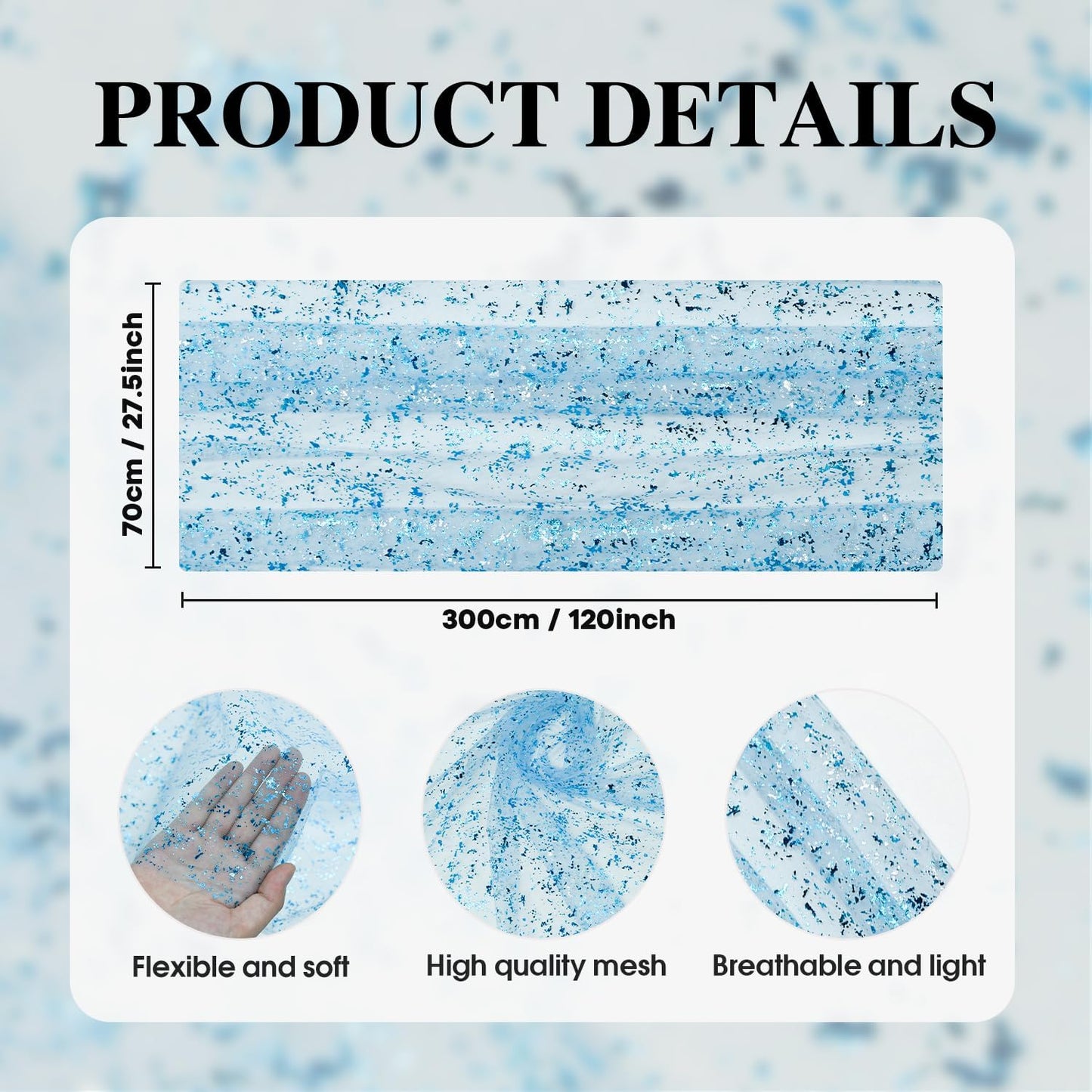 Artoid Mode 6PCS Light Blue Gauze Table Runner 120 Inch 10FT, Glitter Metallic Foil Sheer Dining Wedding Anniversary Holiday Table Decor for Home Party