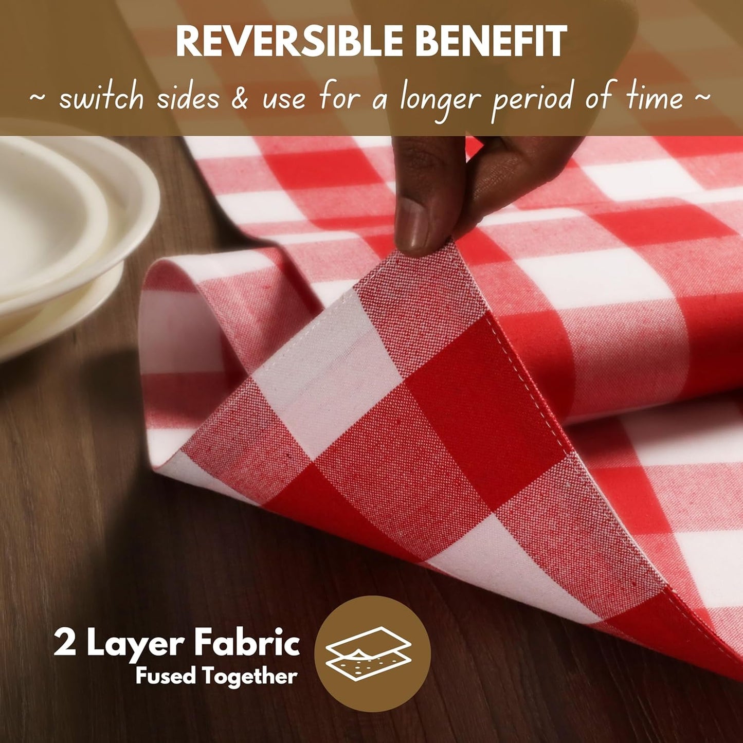 Native Fab Table Runner Buffalo Check Plaid 100% Cotton - 13x90 Inches Kitchen Dining Table Decoration for Indoor Outdoor Farmhouse Home Party Decor - Red and White