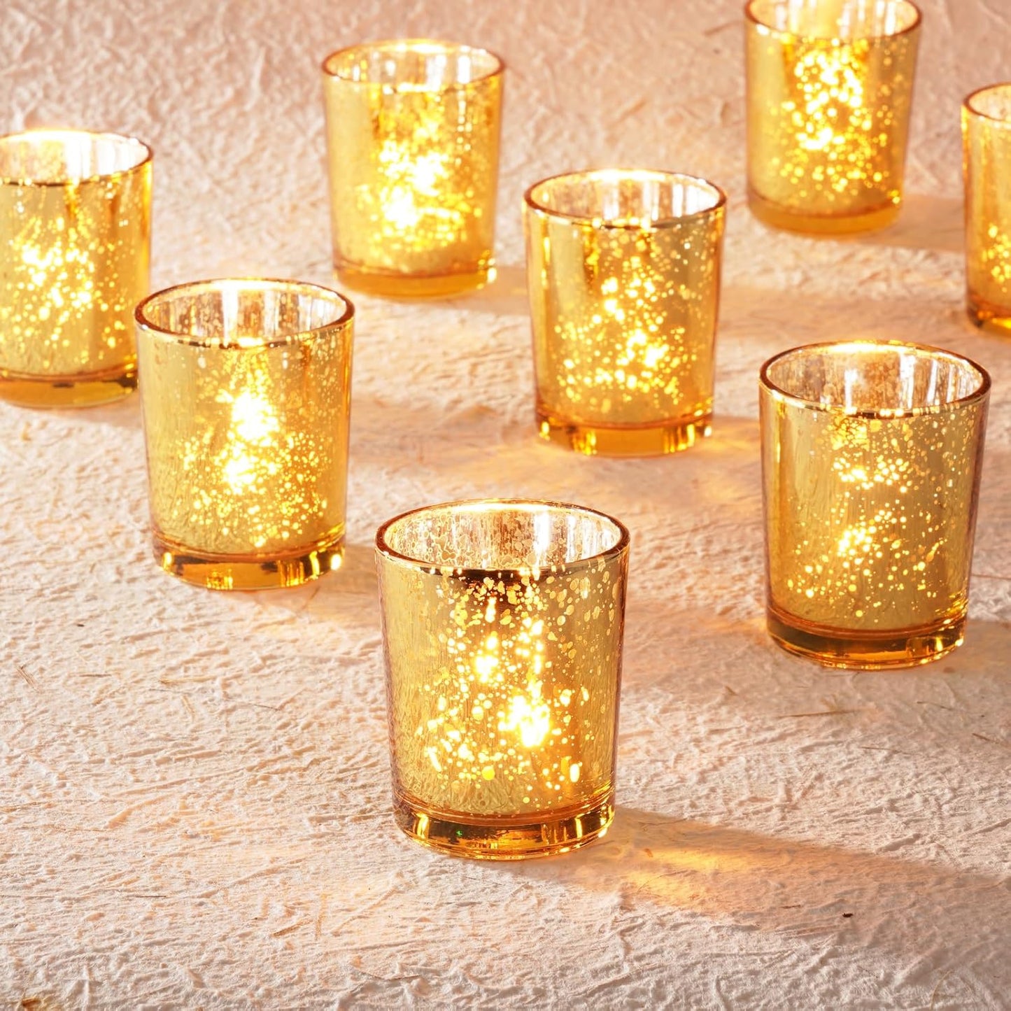 Homemory 24 Pcs Gold Votive Candle Holders, Mercury Glass Candle Holder, Tealight Candle Holders for Table Centerpieces, Baby Shower, Party, Anniversary, Wedding, Home Decor, Halloween, Christmas