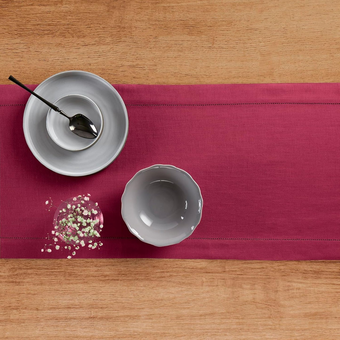 Solino Home Linen Beet Table Runner 132 Inches Long - 100% Pure Linen Extra Long Table Runner 14 x 132 Inch for Fall, Autumn, Thanksgiving - Classic Hemstitch