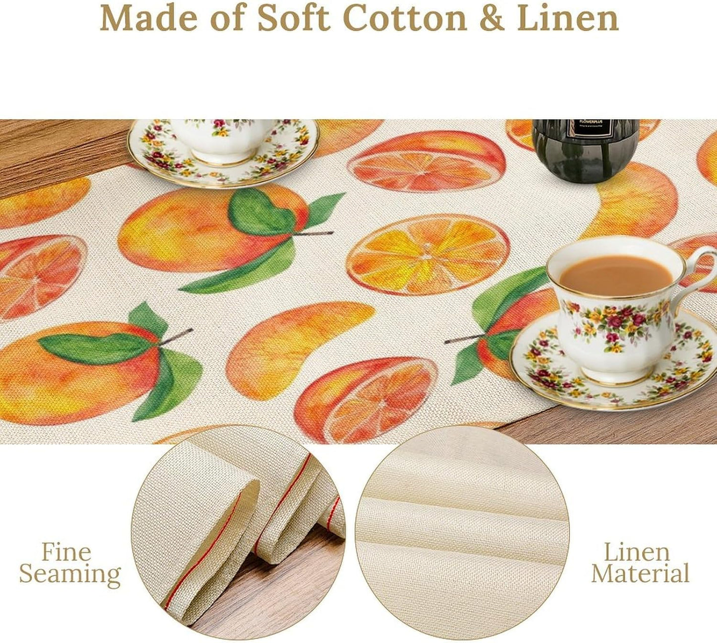 Watercolor Fruit Botanical Print Table Runner Spring Summer Orange Lemon Dinner Runner for Farmhouse Party Holiday Home Kitchen Dining Table Decor 13x108