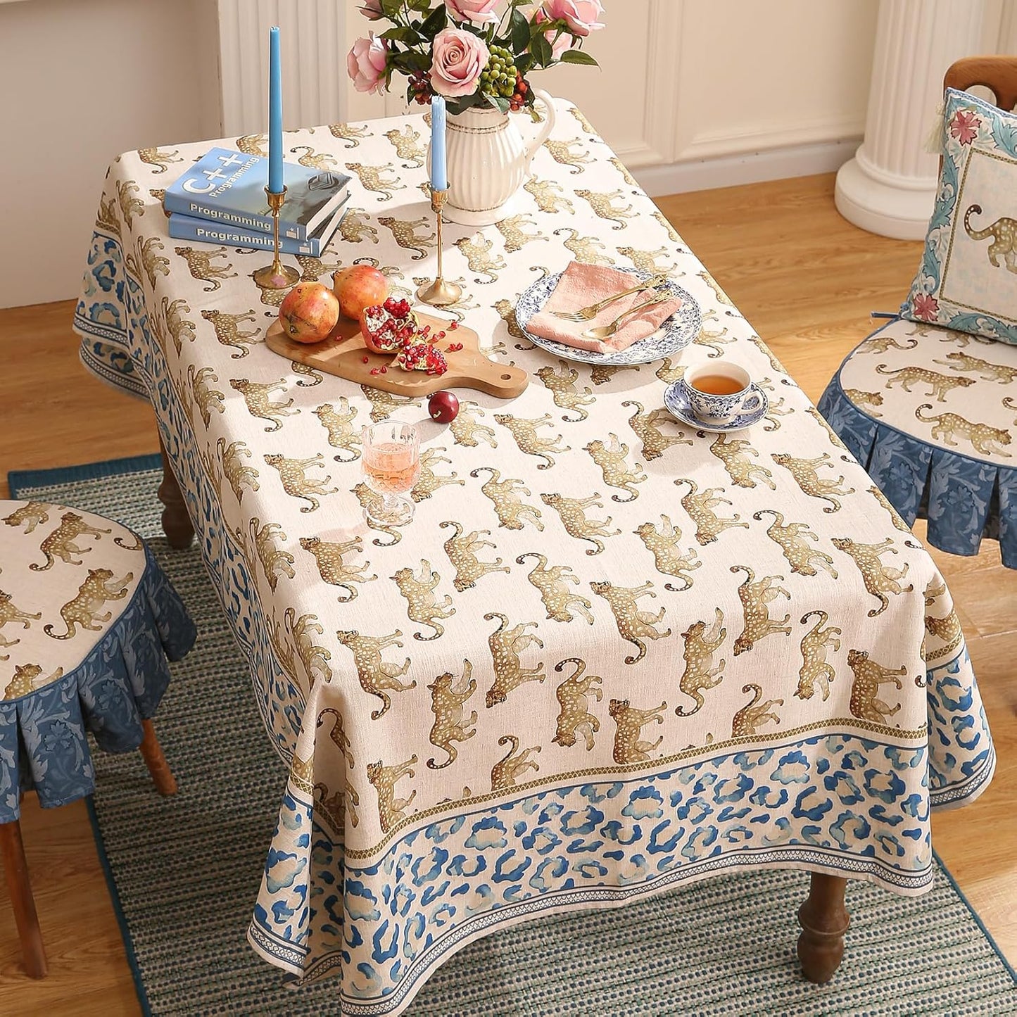 patdrea Designer Linen Rectangular Table Cloth,Vintage Leopard Animal Soft Breathable Tablecloth,Fall Dacorative Cover for Kitchen Dining,Christmas,Parties,Holiday,Thanksgiving,55"x87"-from
