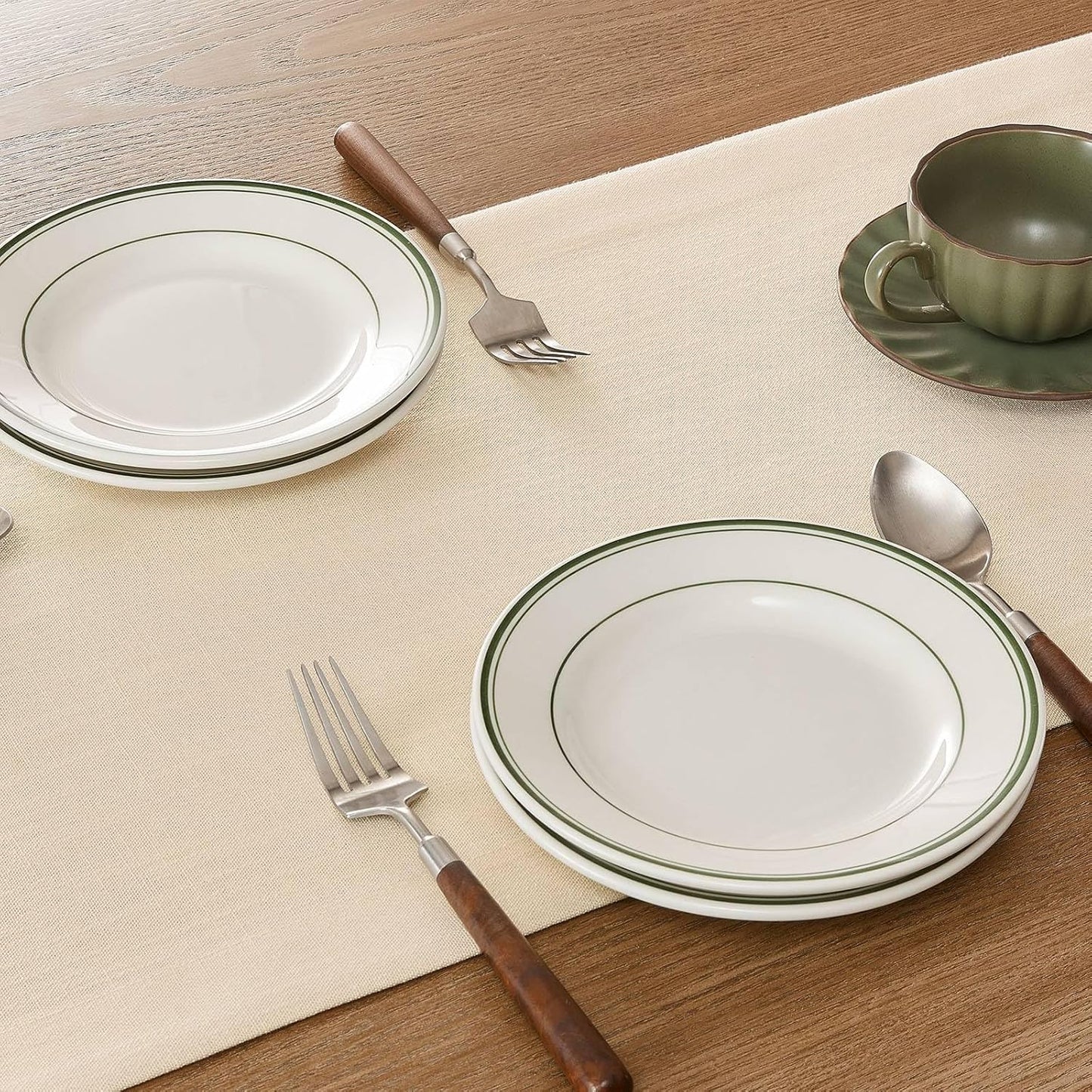 ZeeMart Linen Textured Border Table Runner, 14 x 60 Inch Cream, Farmhouse Style Cream Table Runners 60 Inches Long, Easy Care Everyday Polyester Table Runner