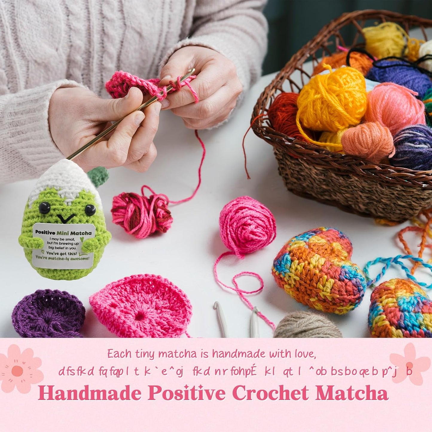 Handmade Matcha Companion Crochet Gift - Motivational Present for Her,Colleague,Friends,Matcha Loverv,Cheerful Holiday or Birthday Keepsake