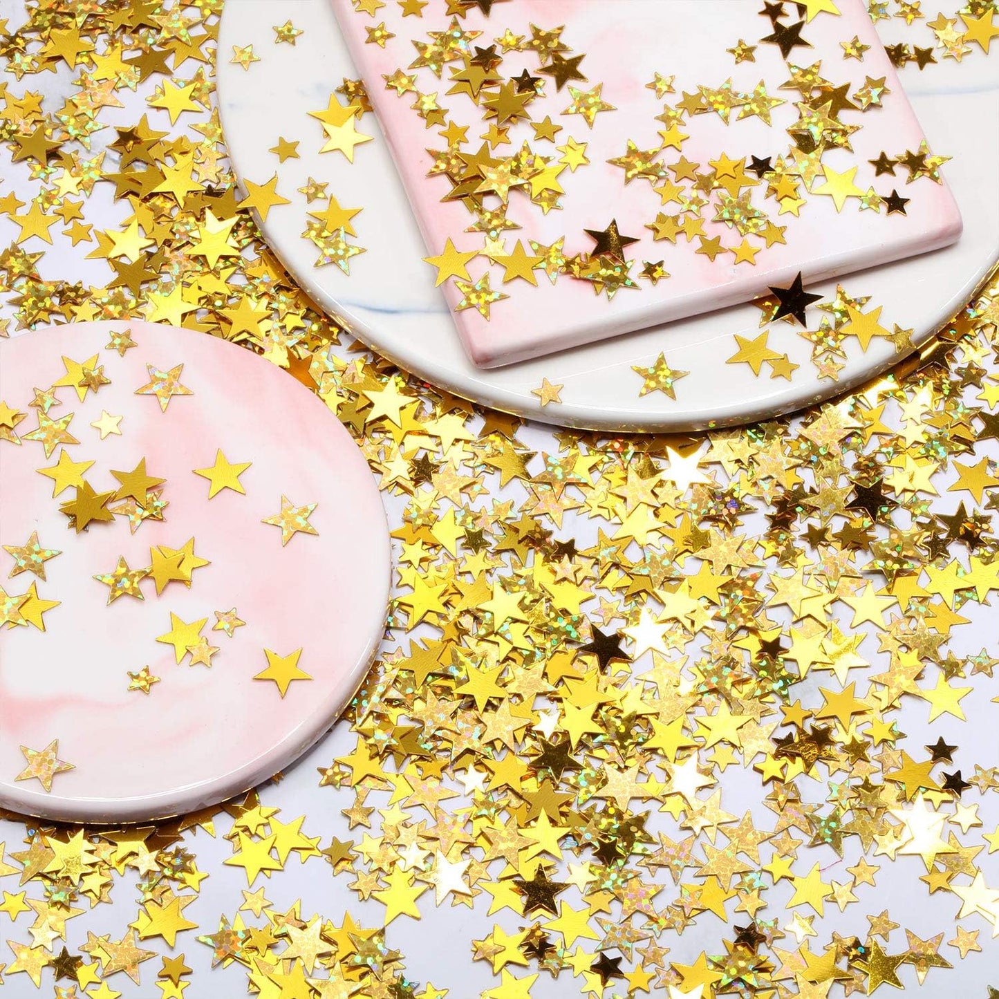 Hestya 60g Star Confetti Glitter Table Confetti Metallic Foil Stars for Party Wedding Festival Decorations(Glitter Gold Set,10mm and 6mm)