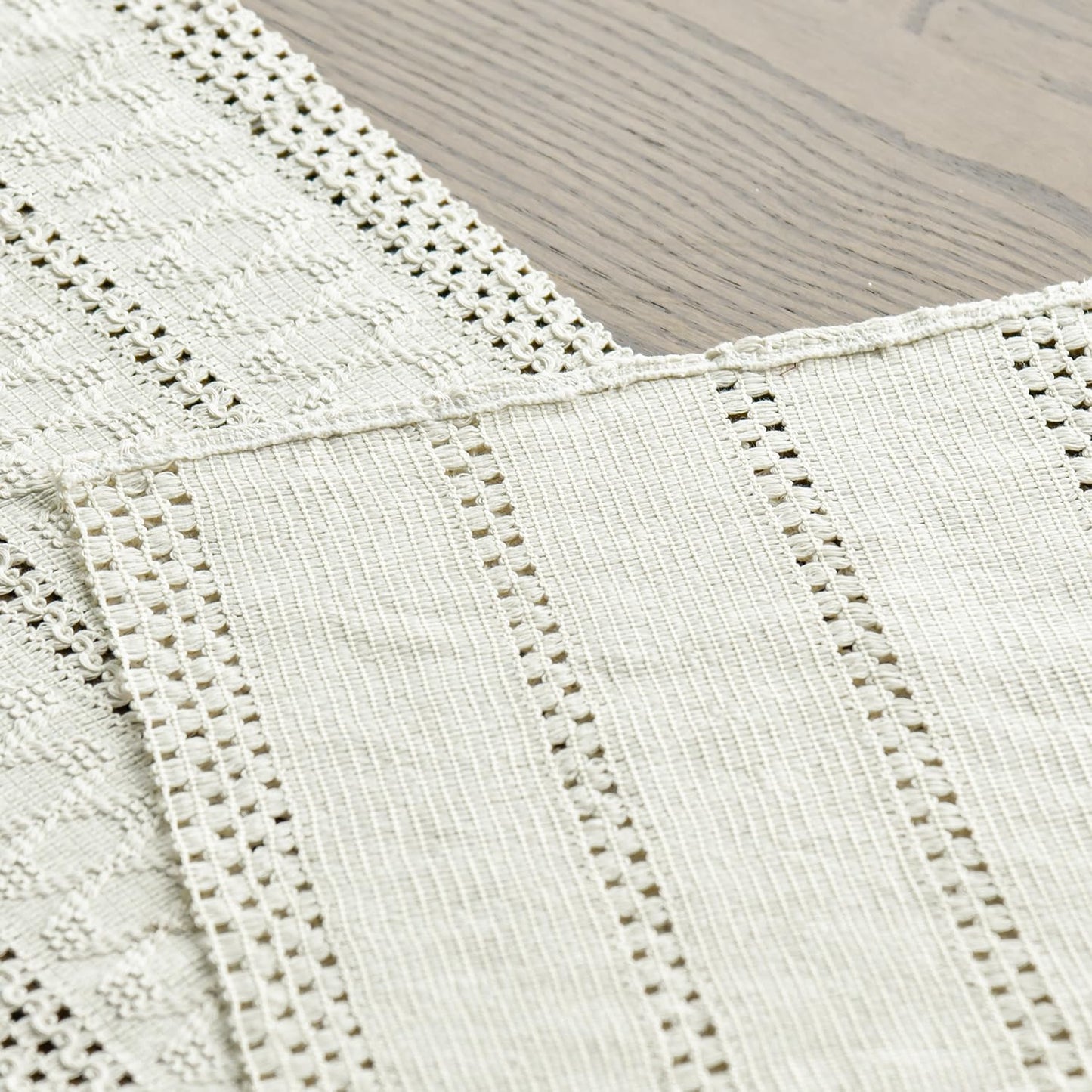 Artoid Mode Beige Farmhouse Woven Rustic Hollow Table Runner, Seasonal Holiday Hollow Kitchen Dining Table Decoration for Home Party Decor 12x90 Inch