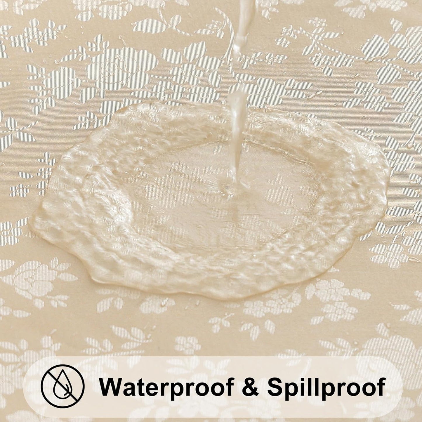 Smiry Round Table Cloth, Waterproof Heavy Duty Vinyl Tablecloths, Wipeable Washable Table Cover for Kitchen and Dining Room (Beige, 60" Round)