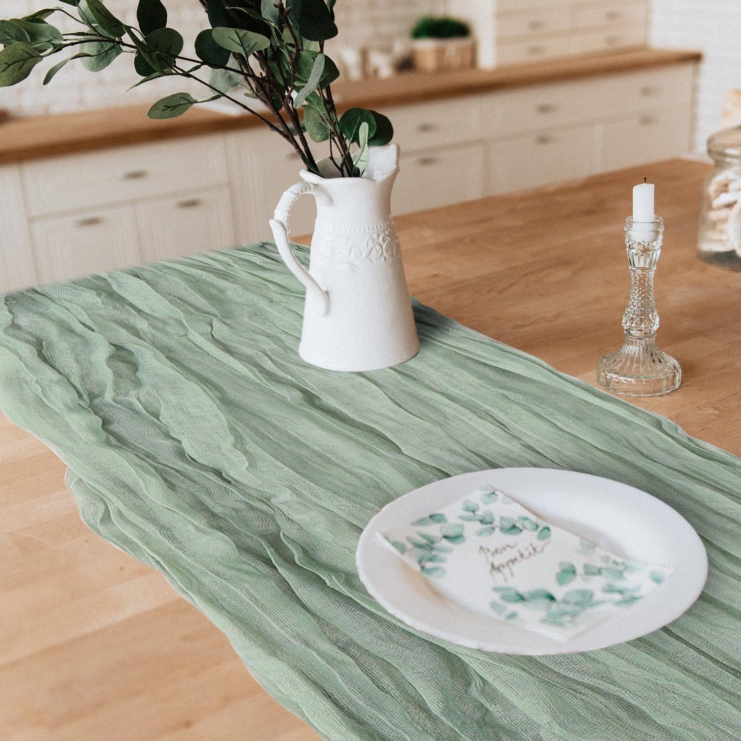 1 Pack Cheesecloth Table Runner 10Ft Christmas Gauze Boho Table Runners for Wedding Decor Bridal Shower Decorations Baby Shower Party(35" x 120")
